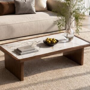 Mesa auxiliar rectangular de 47.24 pulgadas con parte superior de piedra sinterizada
