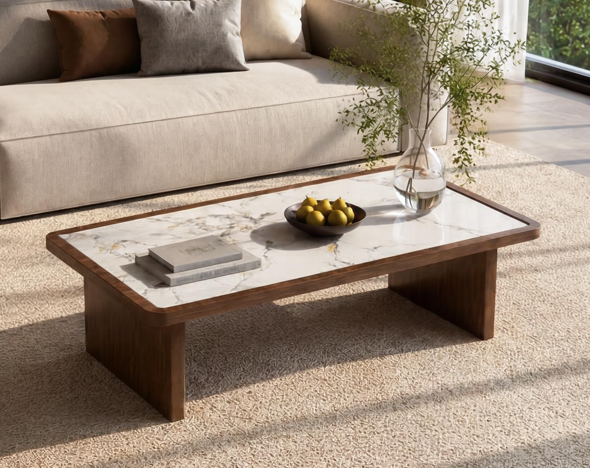 Mesa auxiliar rectangular de 47.24 pulgadas con parte superior de piedra sinterizada