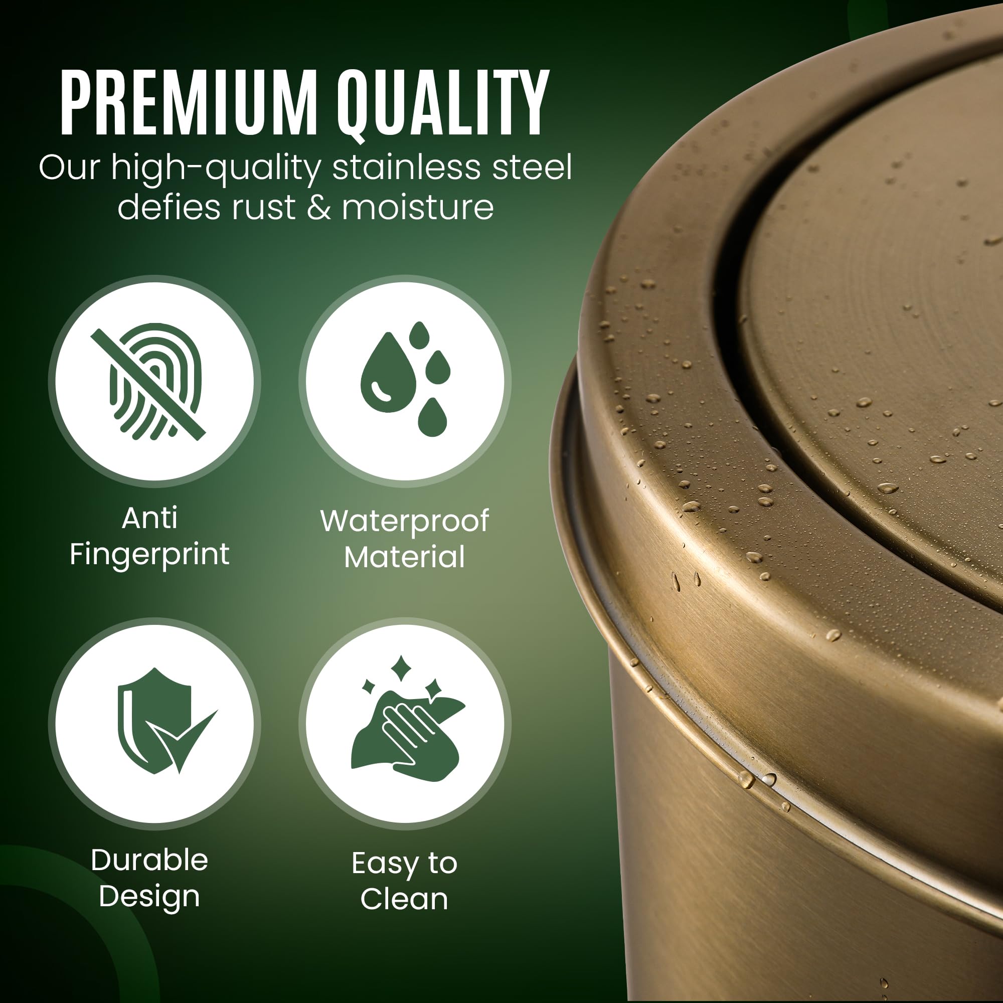Bote de basura dorado | Cubo de basura de baño con tapa | Cubo de basura de metal pequeño - Imagen 4