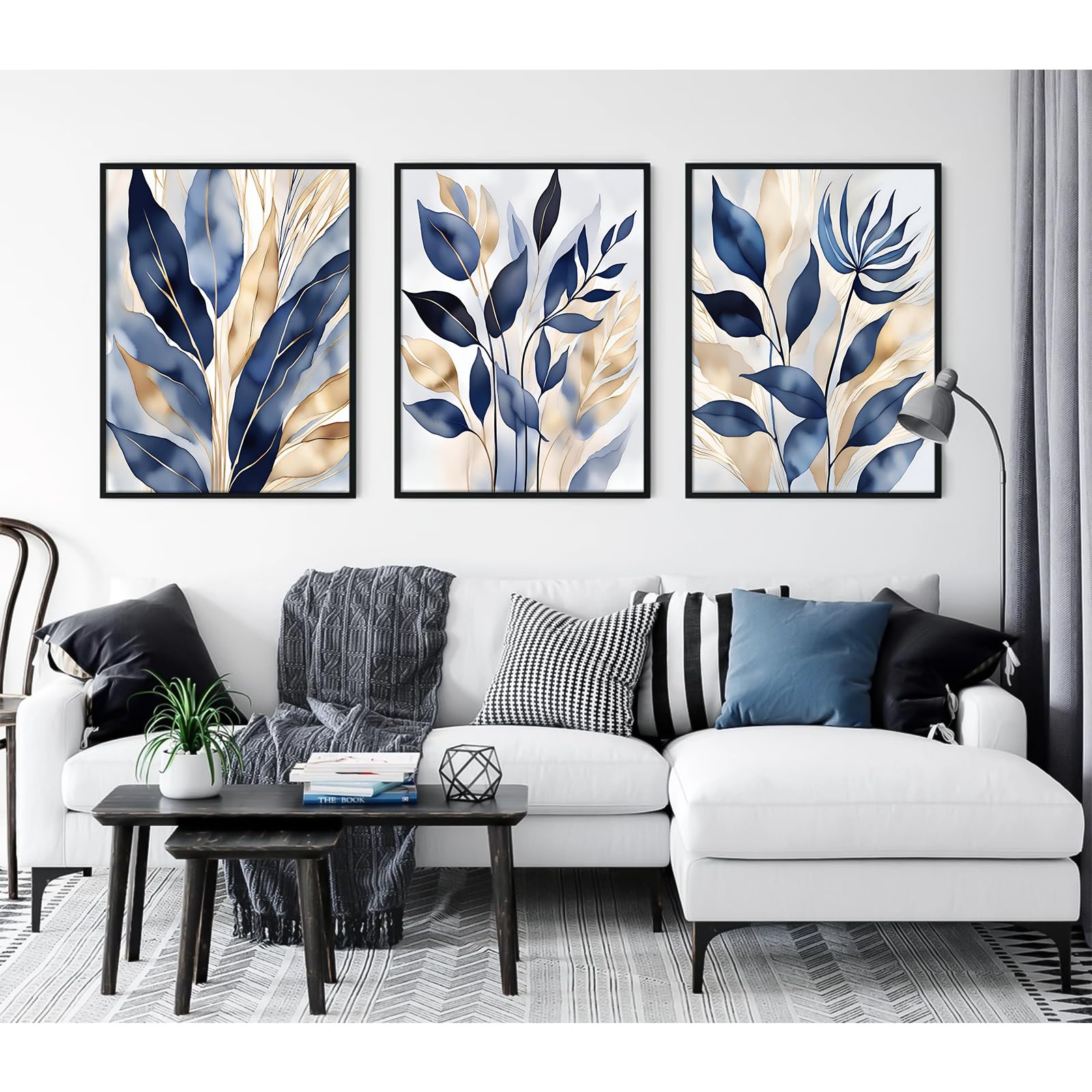 Lhoiplme Arte de Pared Botánico Azul Abstracto Impresiones en Lienzo de Hojas Decoración - Imagen 3