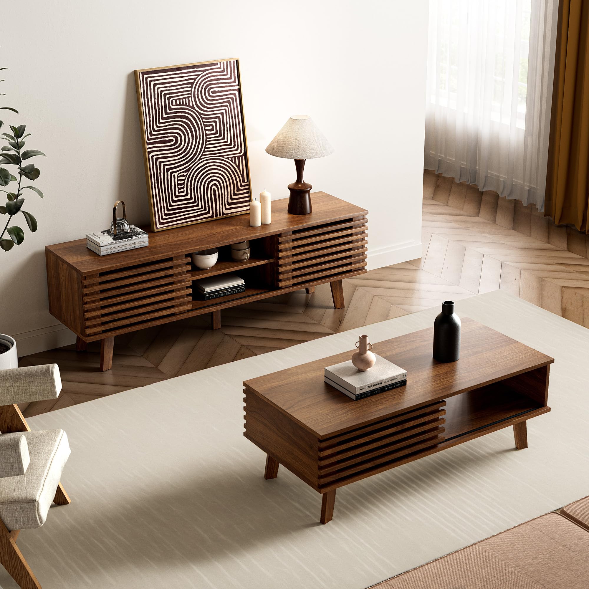Mesa de Centro Moderna de Mediados del Siglo, Mesa de Centro de Madera con Almacenamiento - Imagen 5