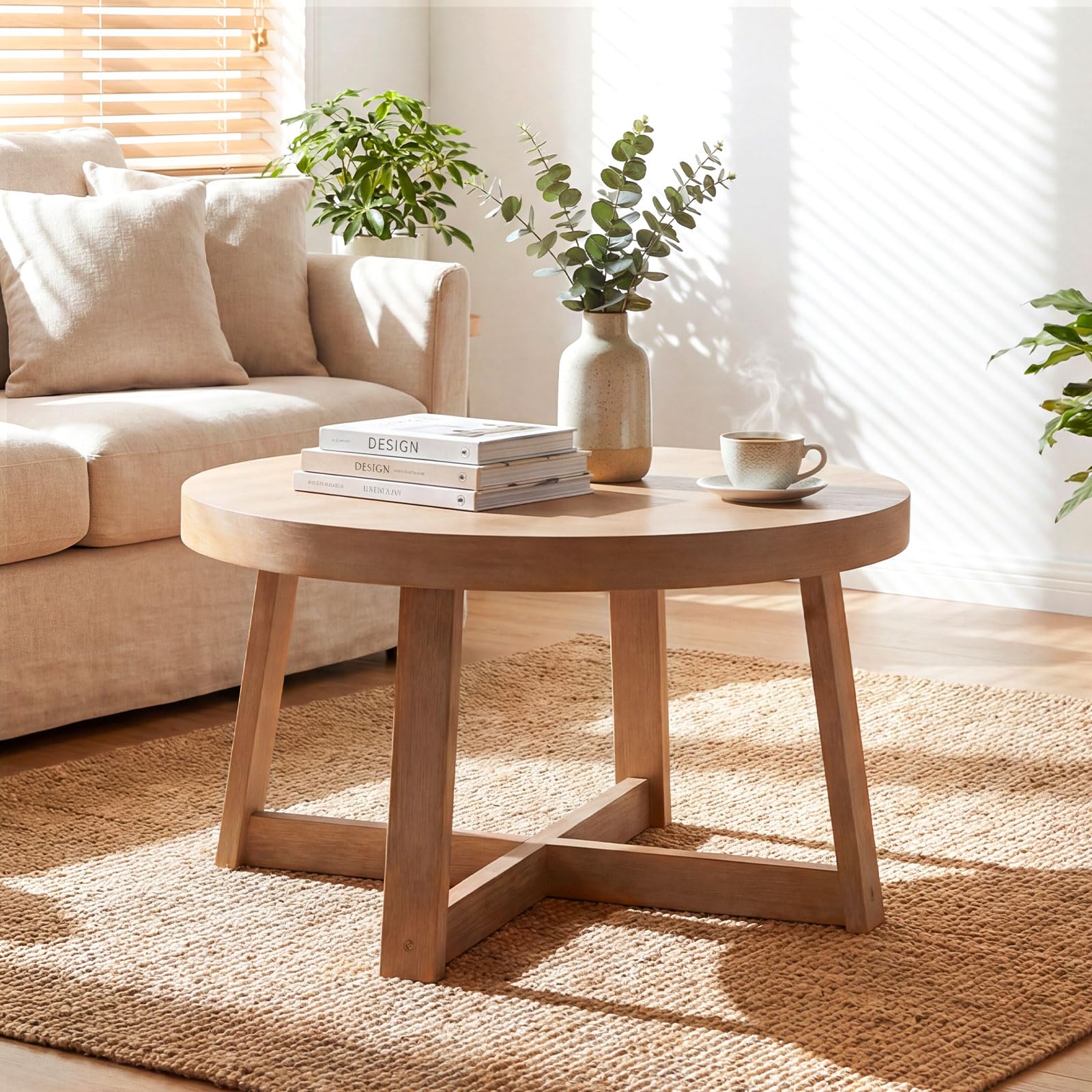 GIANTEX Mesa de centro redonda, mesa central de madera de 30 pulgadas para