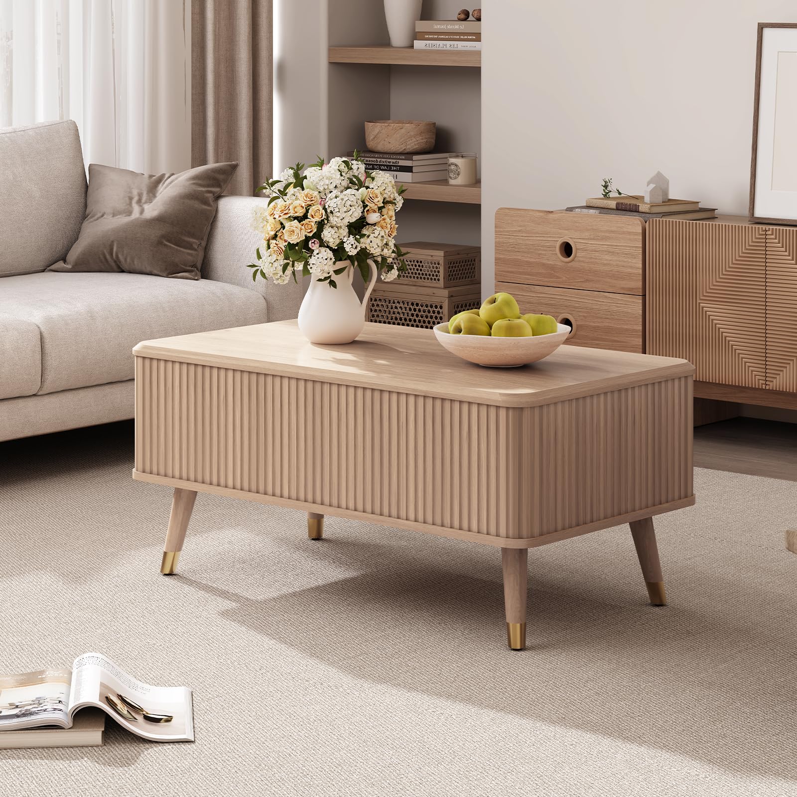 Mesa auxiliar elevable con almacenamiento para sala de estar - Imagen 3
