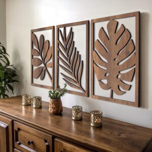 qmmp Esculturas modernas de pared de madera, juego de 3, decoración del hogar