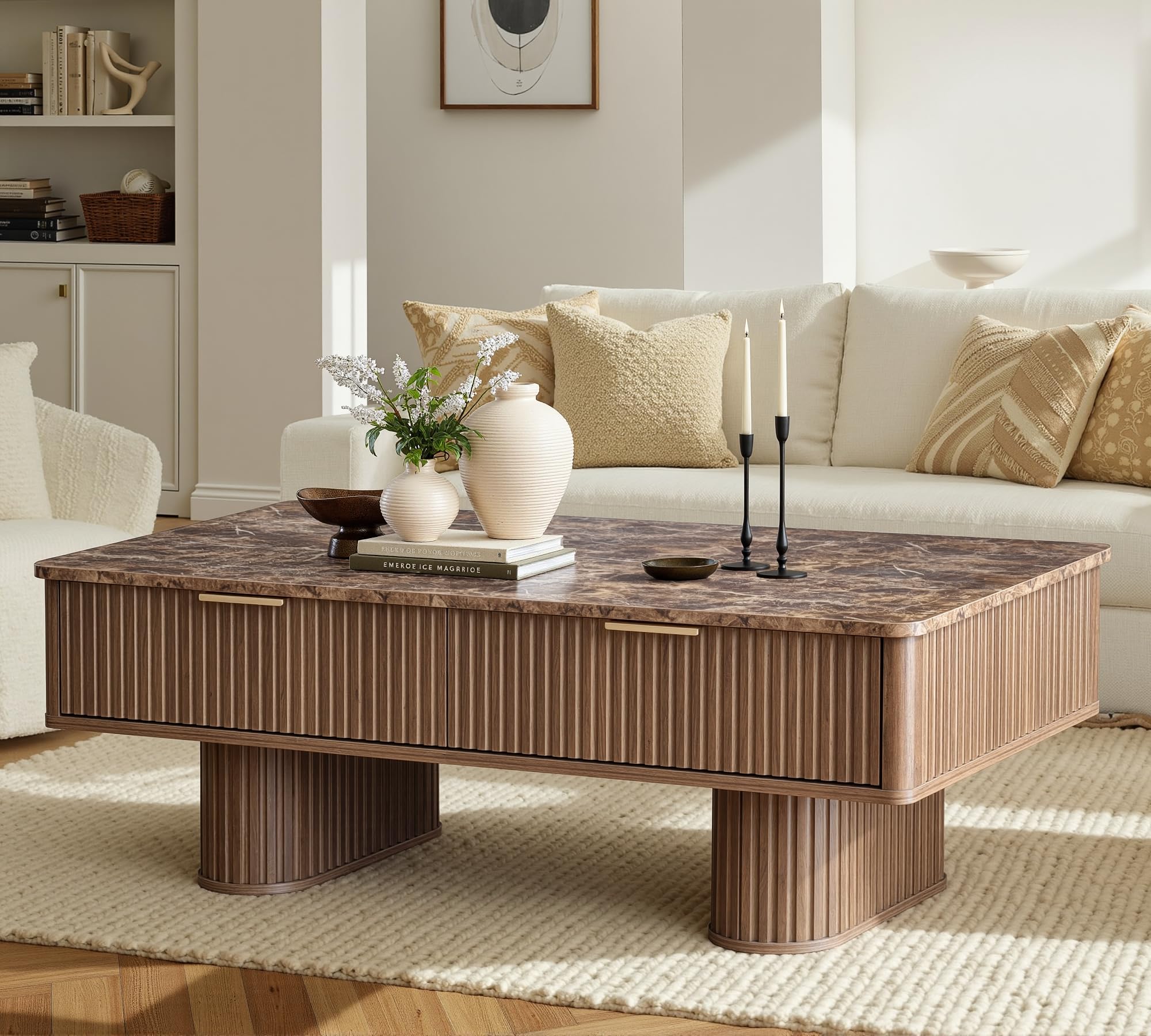 win2win Mesa auxiliar rectangular con almacenamiento, parte superior de