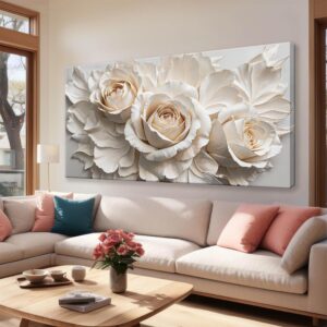 QSQ - Lienzo decorativo para pared, diseño de flores blancas, 20 x 40