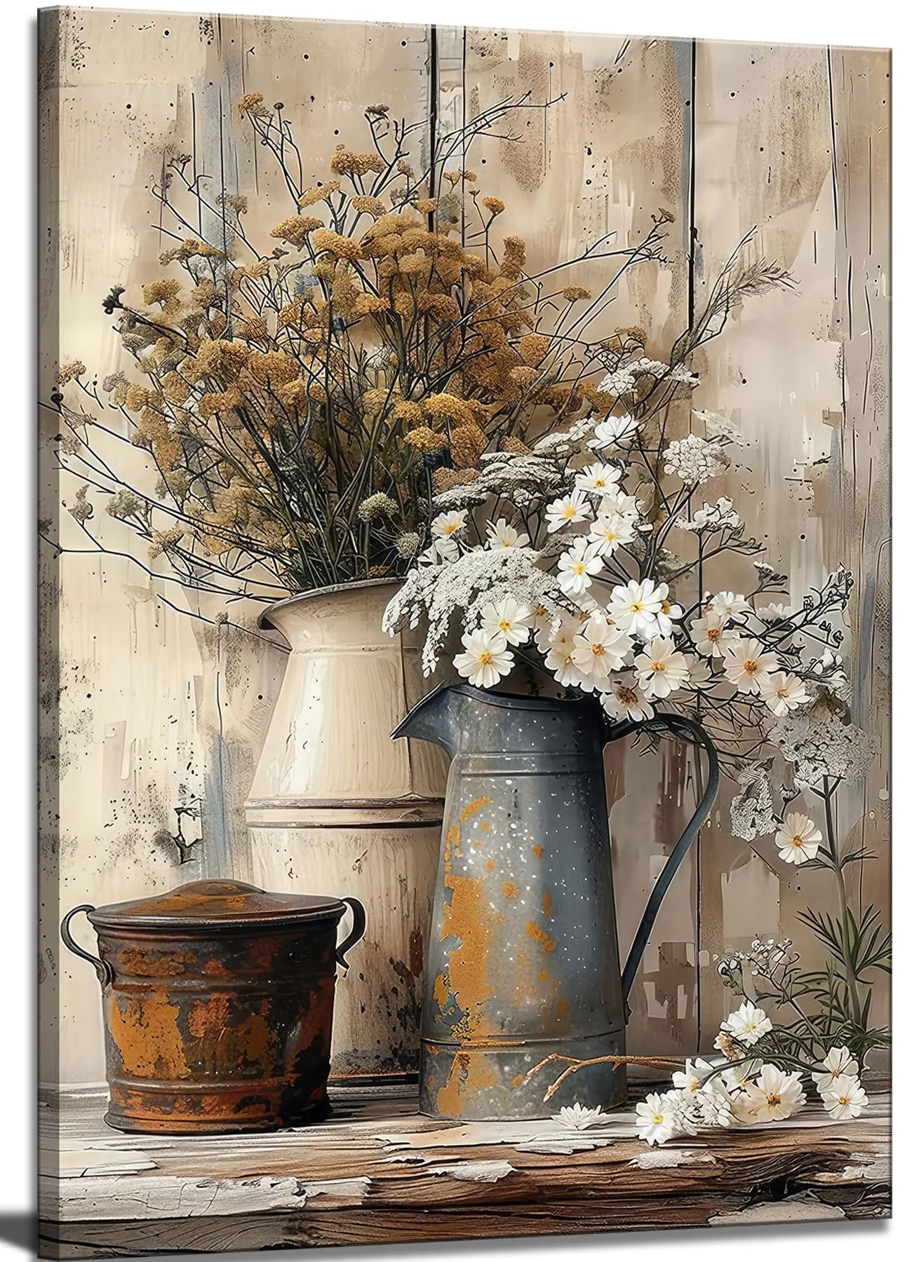 Lienzo rústico de margaritas de granja, arte de pared, pósteres florales de campo vintage