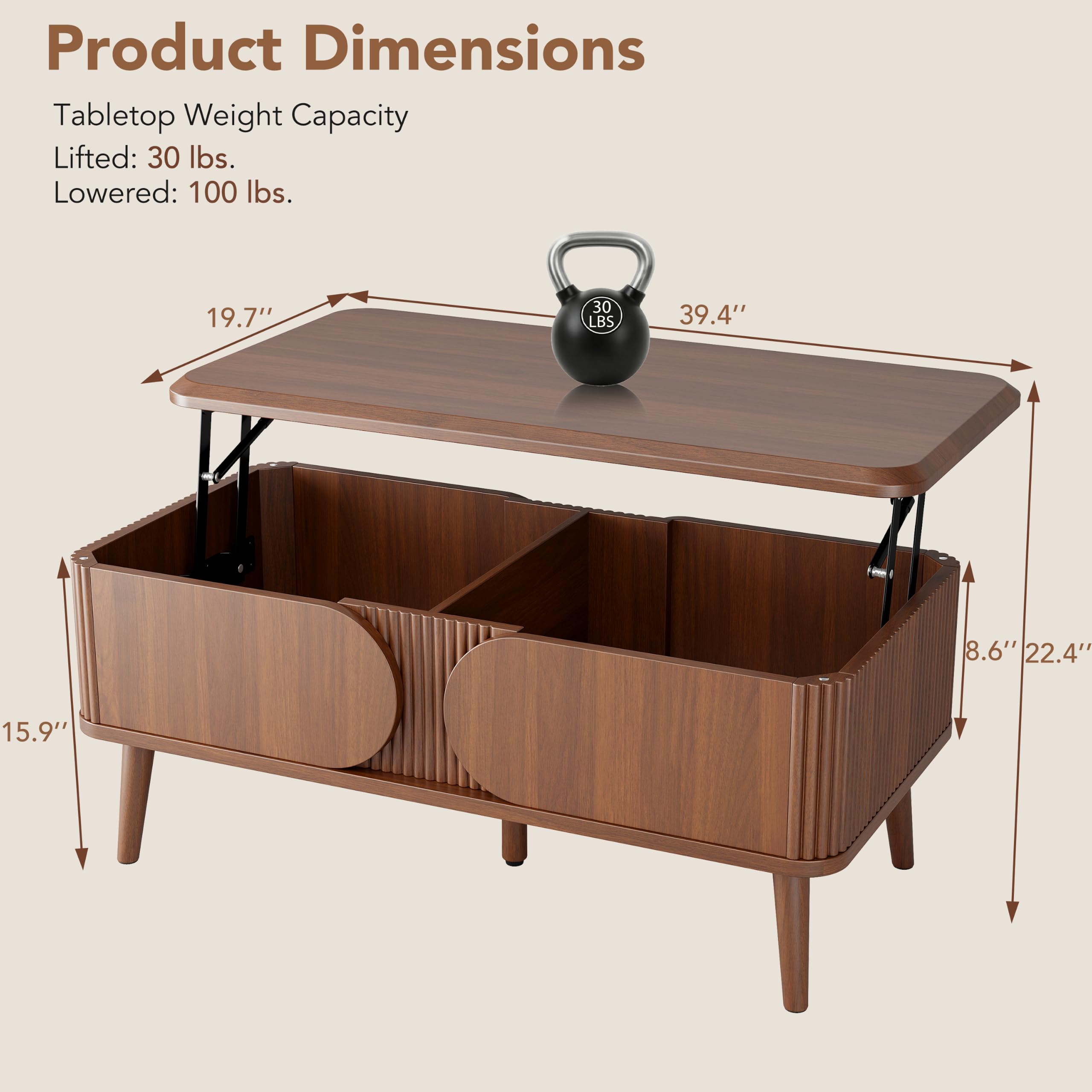 Decofy Mesa de centro elevable de 39 pulgadas con almacenamiento para sala - Imagen 2