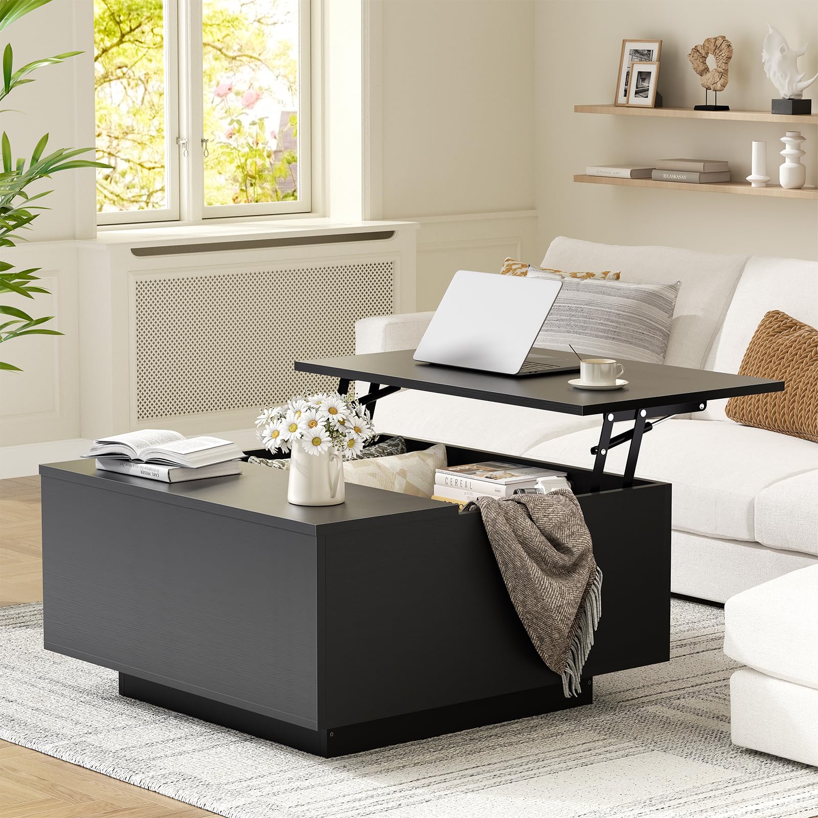 FABATO - Mesa auxiliar de madera con tapa elevable, 31.5 pulgadas