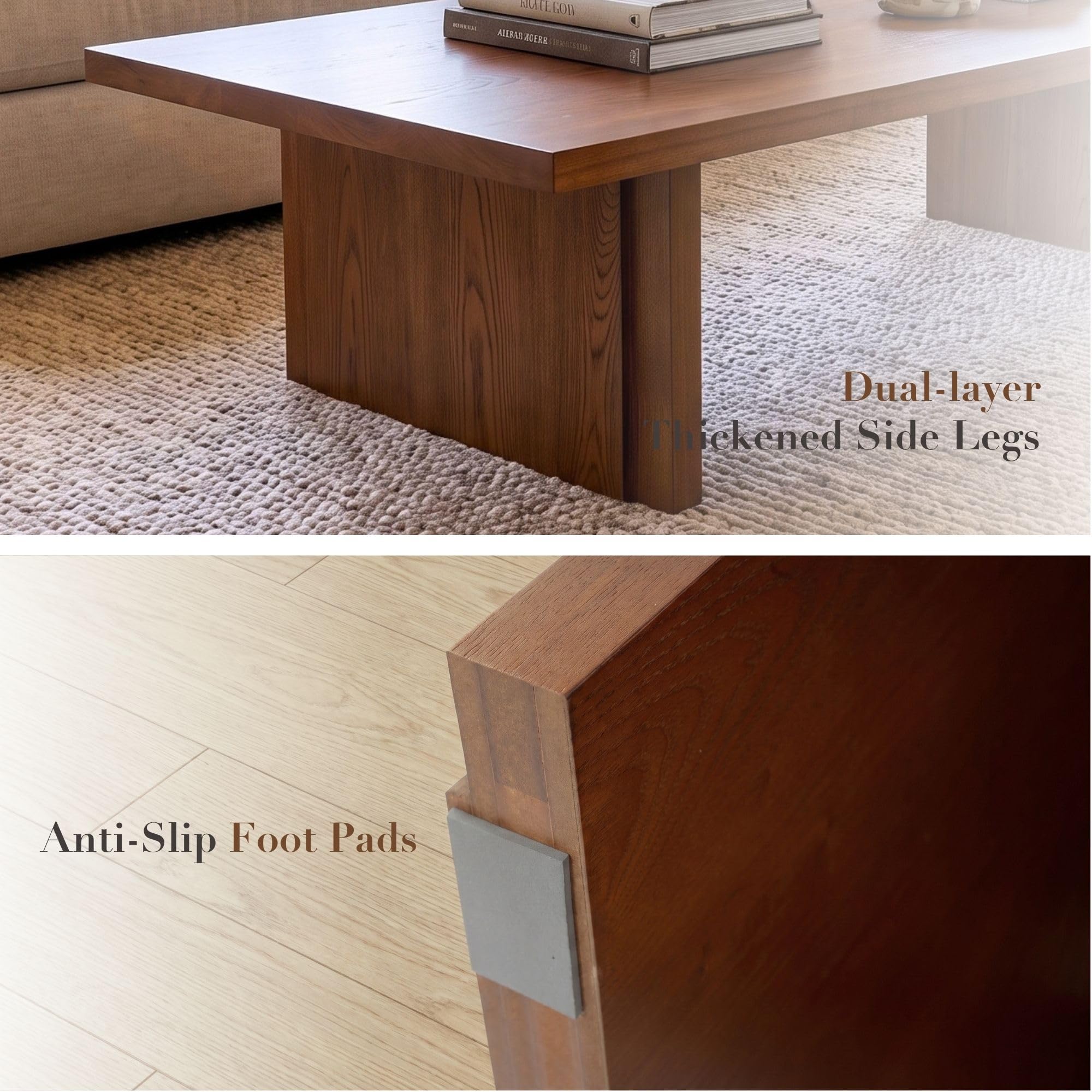 Mesa de centro de madera, mesa central rectangular moderna de 55 - Imagen 4
