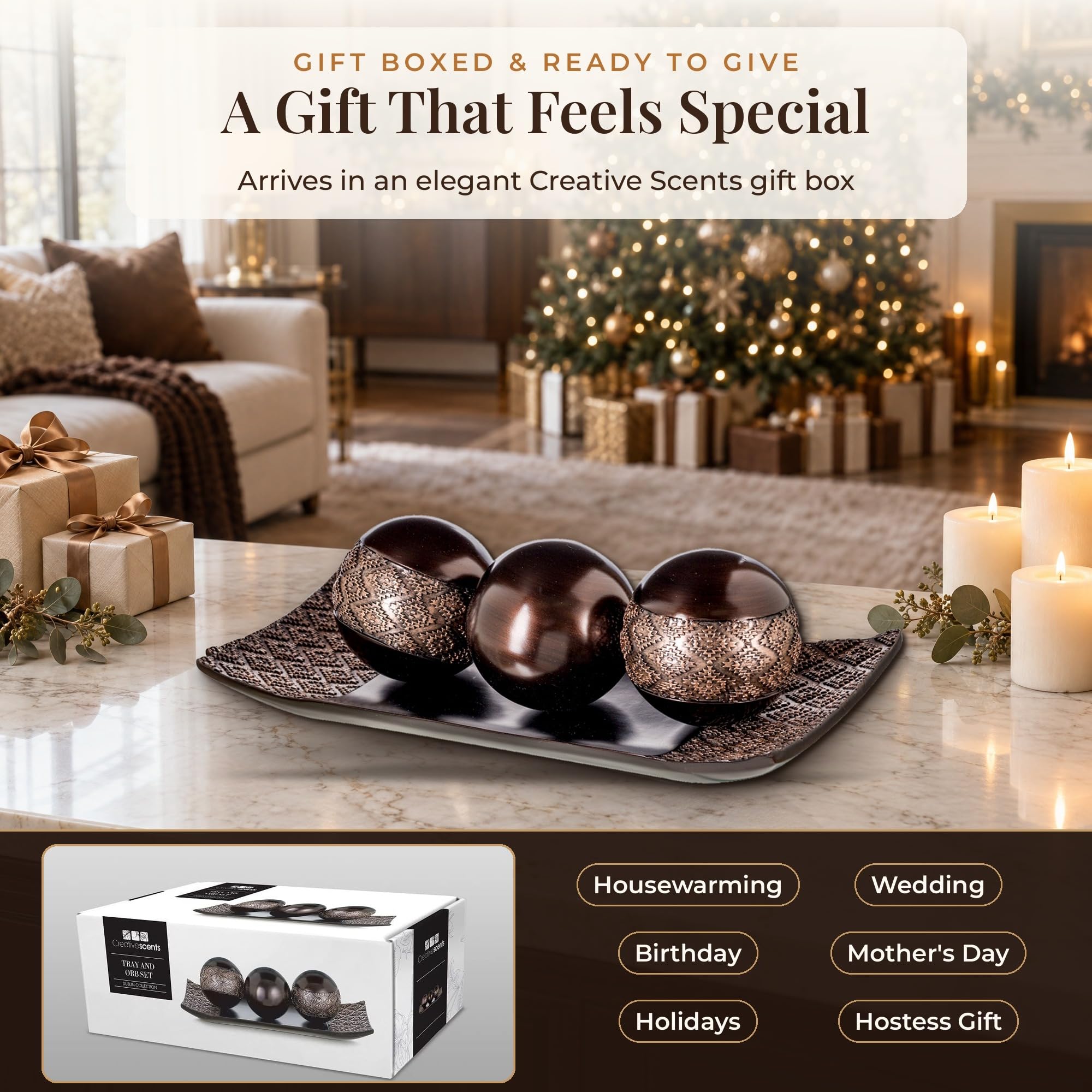 Creative Scents Dublin - Juego de bandeja decorativa marrón y orbes – Bandeja de 15.5 - Imagen 5
