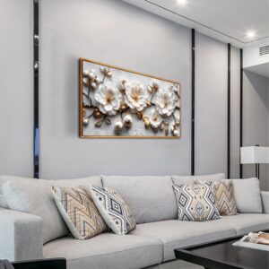 Ouzzlie Decoraciones florales para pared, cuadros blancos, póster moderno enmarcado