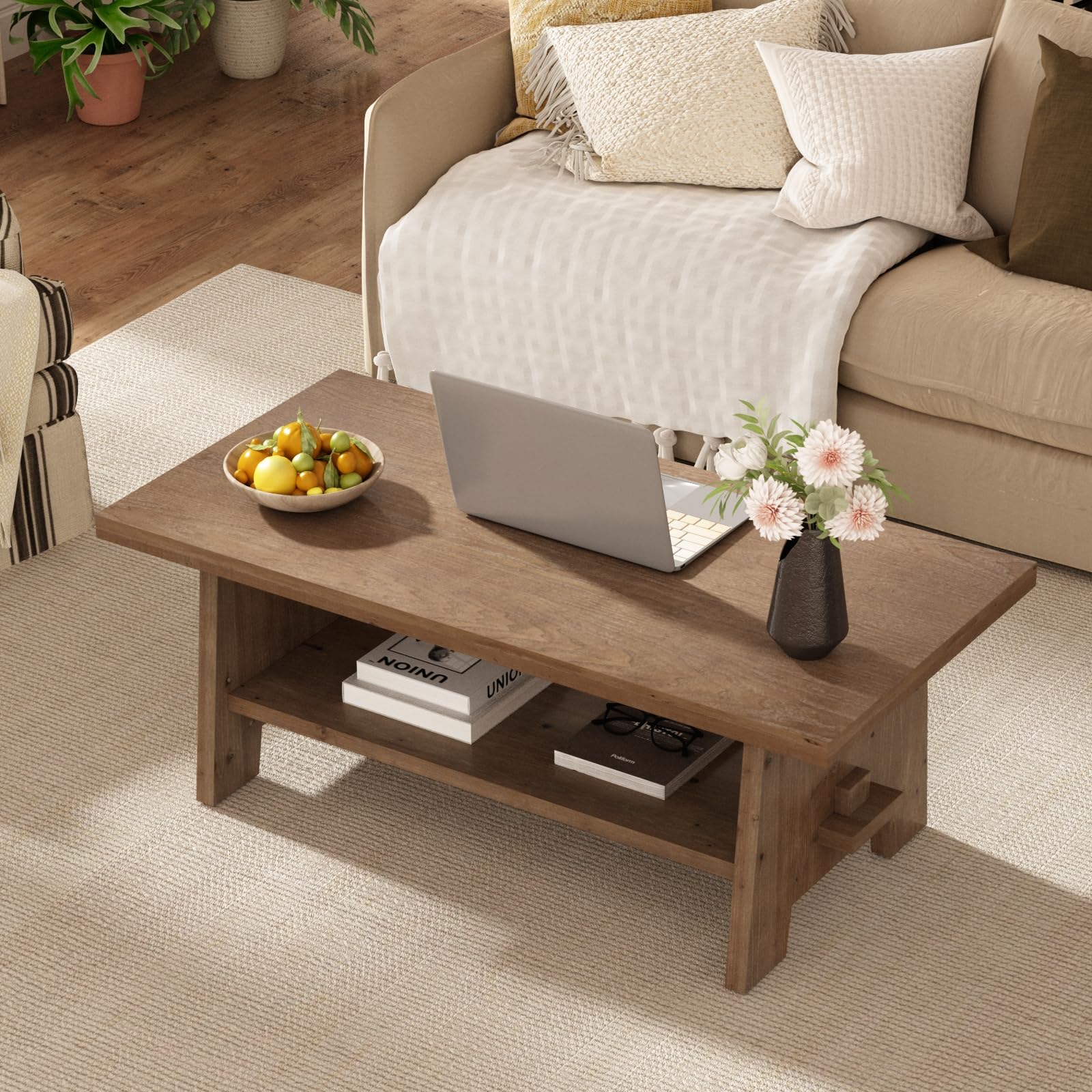 Mesa de centro de madera de granja, mesa central de 43.4 pulgadas - Imagen 3