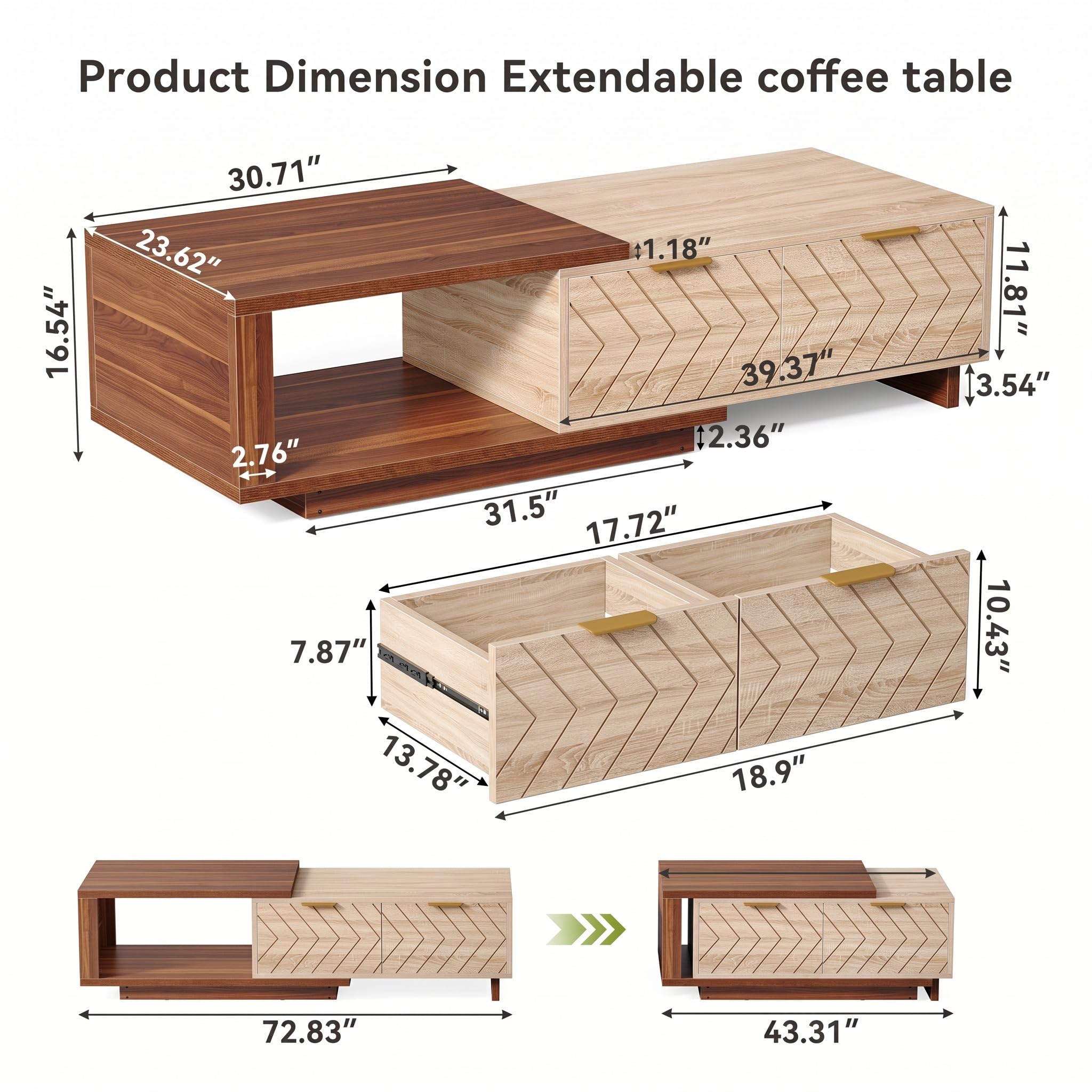 LITTLE TREE Mesa auxiliar expandible con 2 cajones - Imagen 2