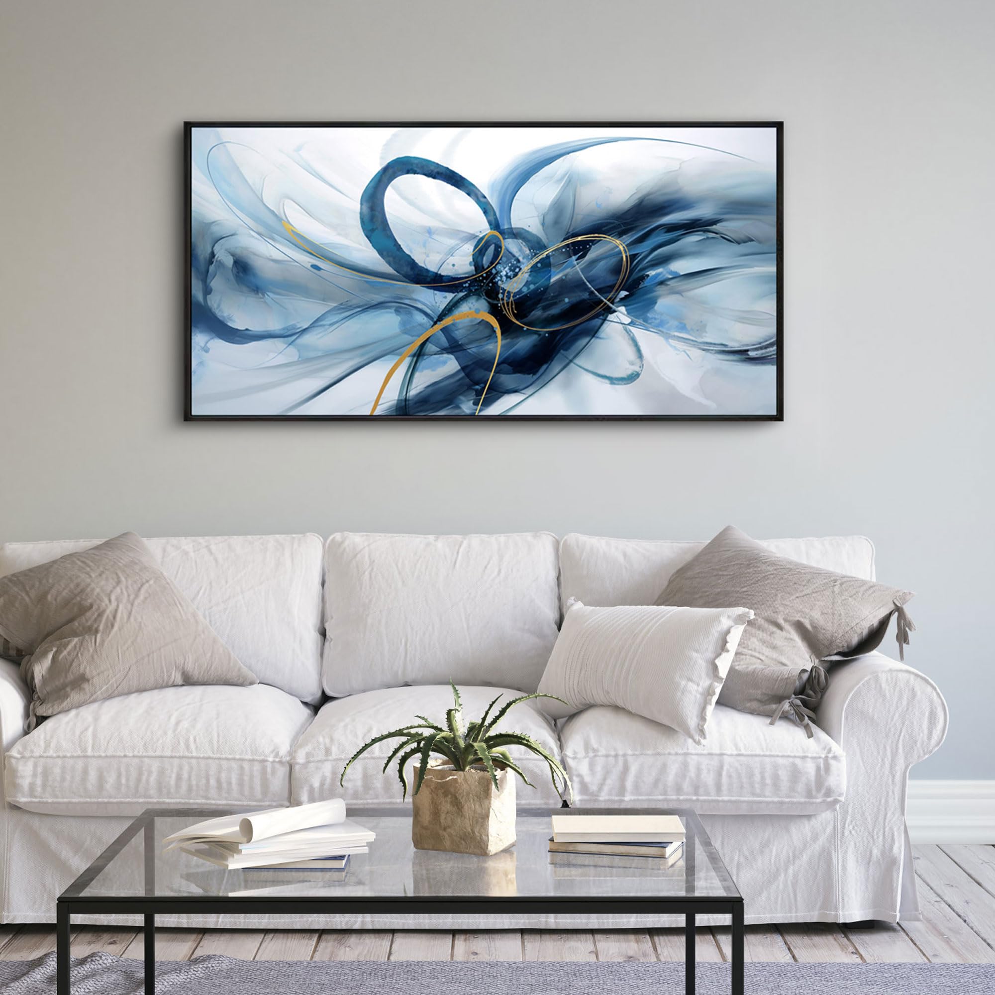 XLSJERST Arte de Pared con Marco - Arte Moderno de Lienzo Abstracto en Azul y Blanco - Imagen 4