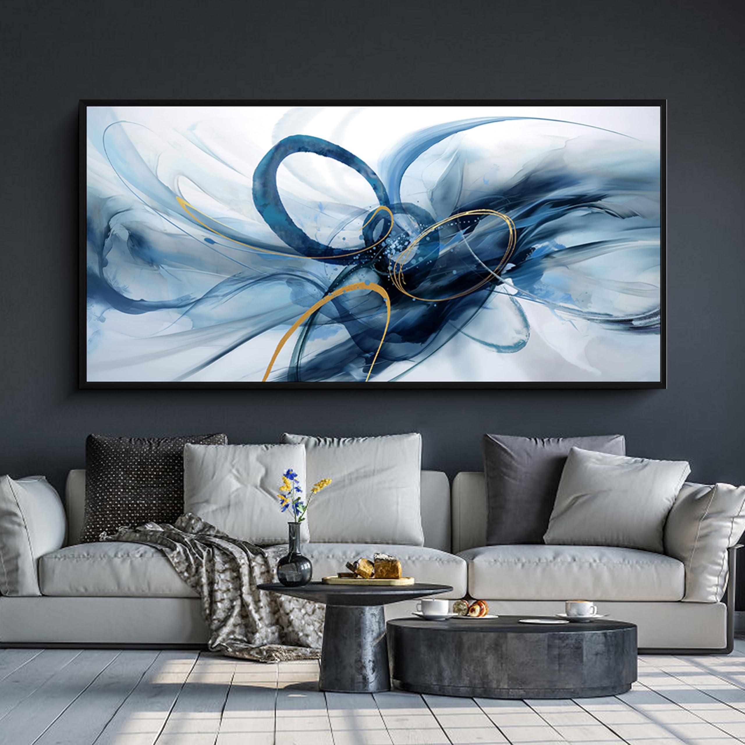 XLSJERST Arte de Pared con Marco - Arte Moderno de Lienzo Abstracto en Azul y Blanco