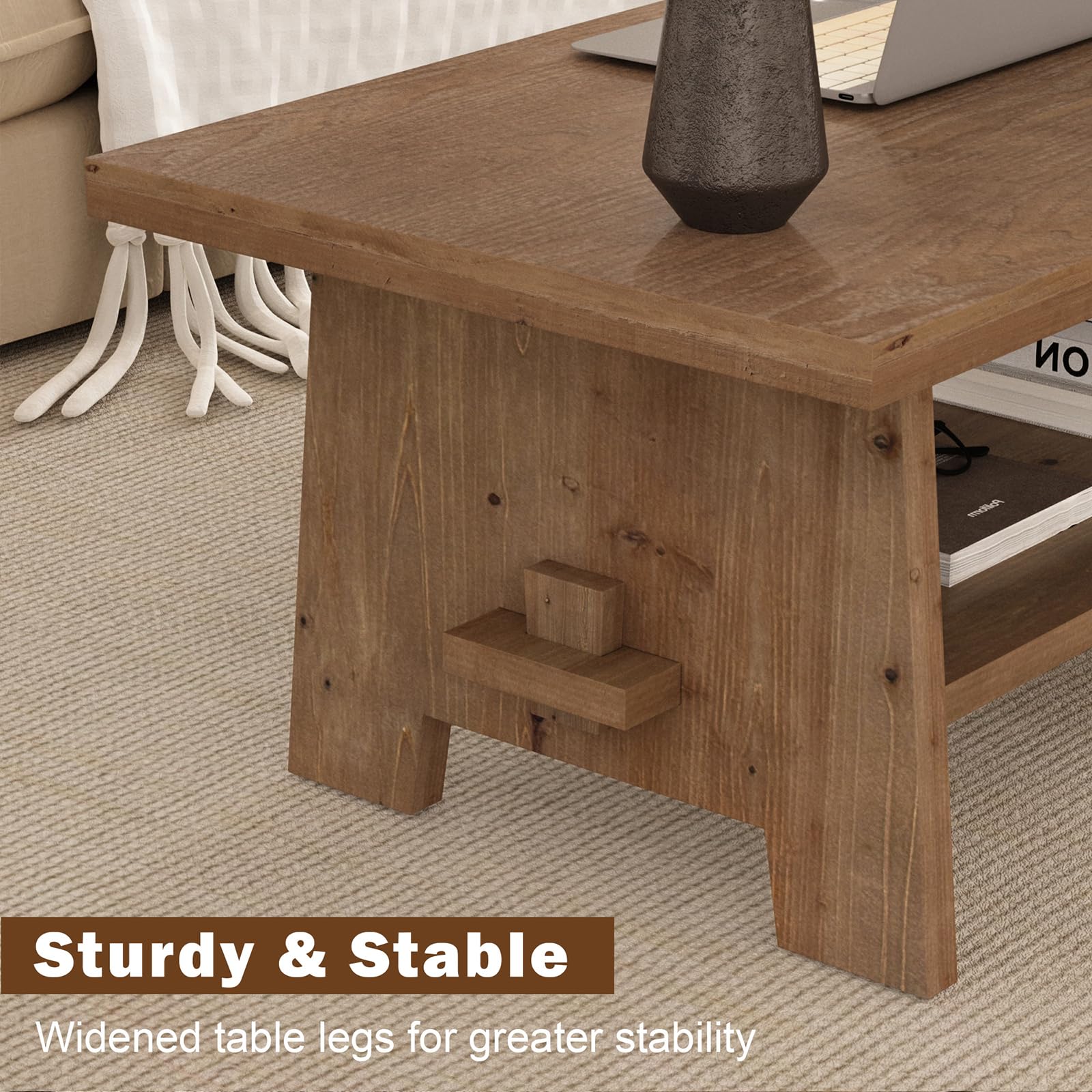 Mesa de centro de madera de granja, mesa central de 43.4 pulgadas - Imagen 5