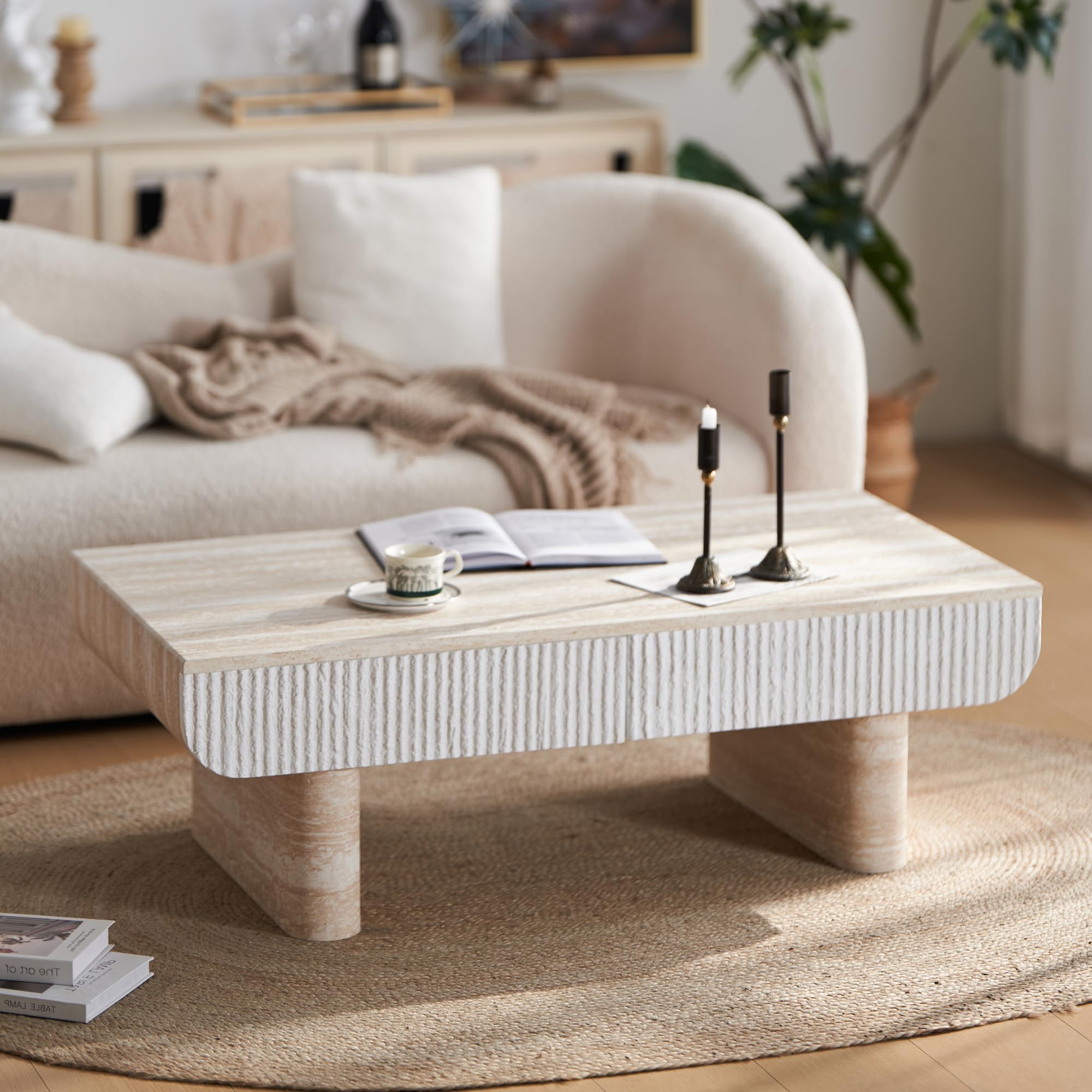 Mesa de centro moderna de mediados de siglo de 46.9 pulgadas con parte superior de mármol - Imagen 3