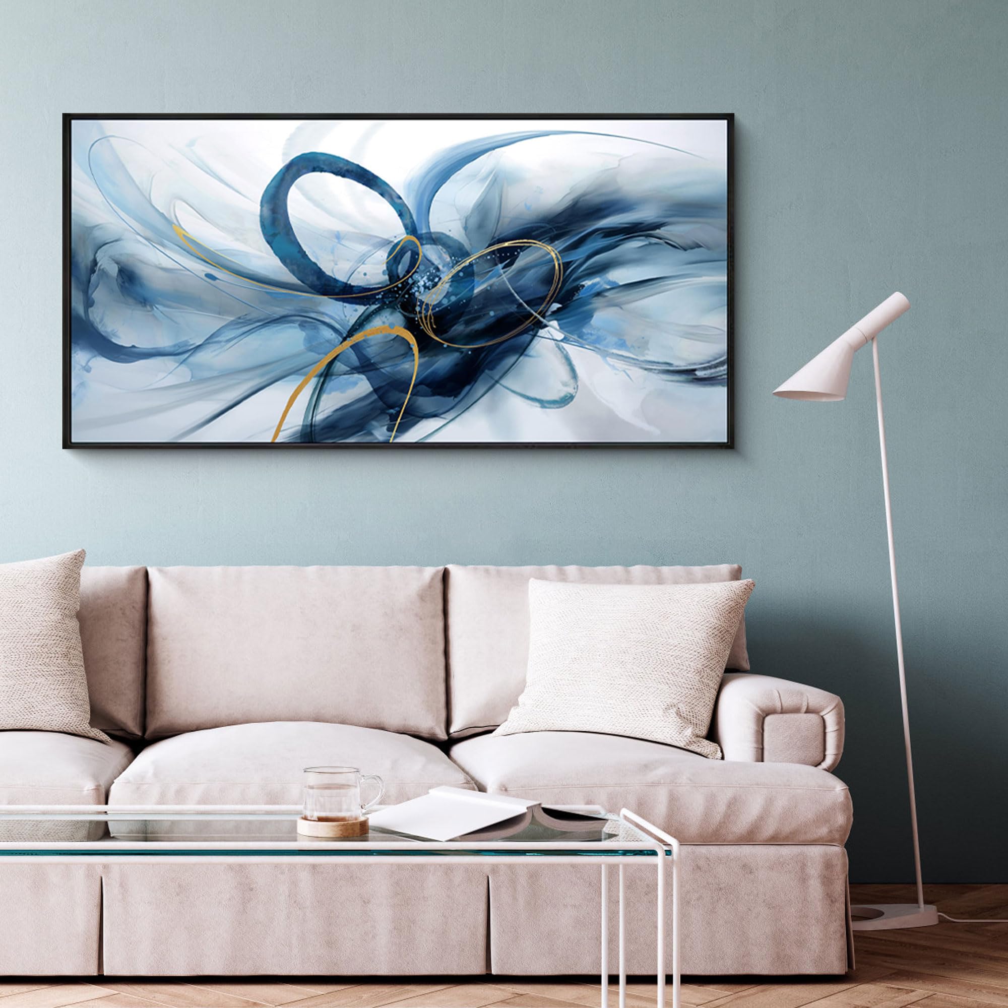 XLSJERST Arte de Pared con Marco - Arte Moderno de Lienzo Abstracto en Azul y Blanco - Imagen 5
