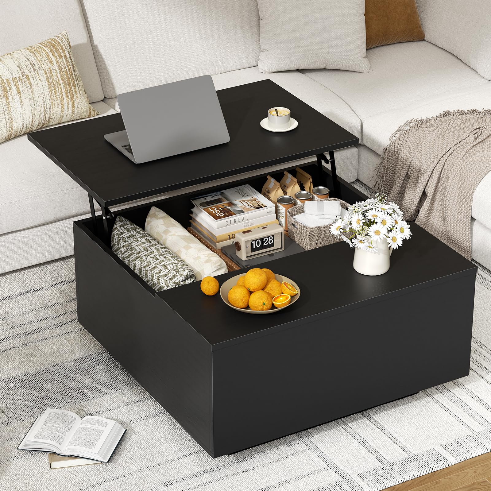 FABATO - Mesa auxiliar de madera con tapa elevable, 31.5 pulgadas - Imagen 3