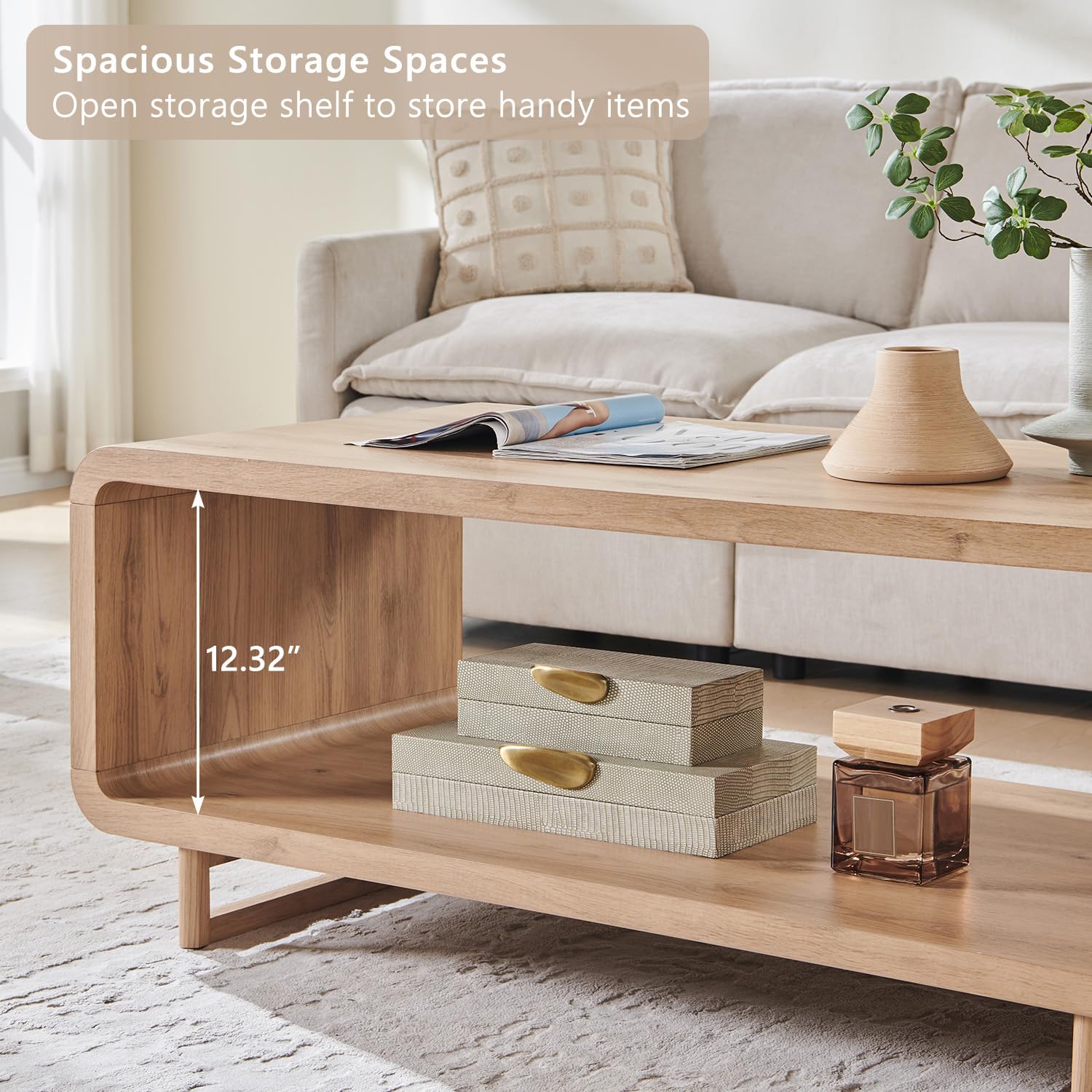 IFGET Mesa de Centro Moderna de 48", Mesa Central Minimalista de 2 Niveles con Estante - Imagen 5