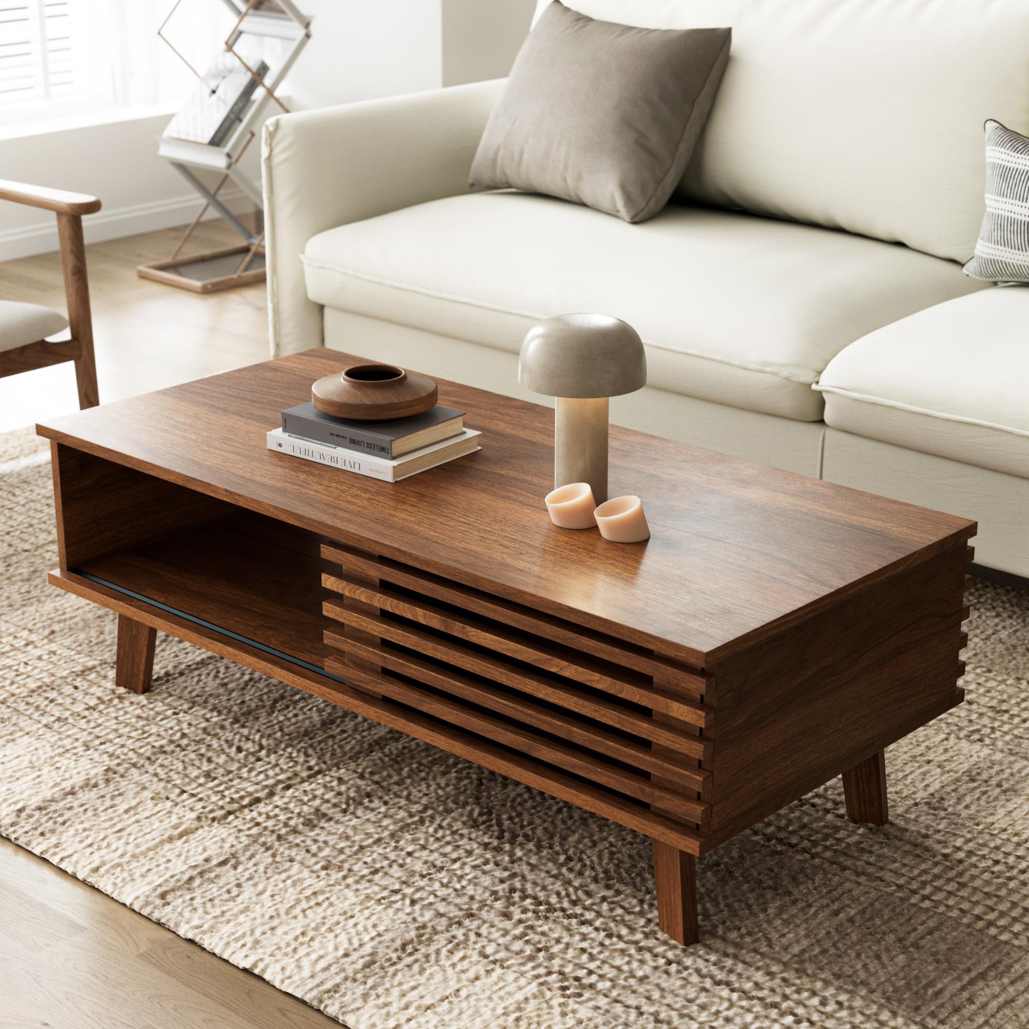 Mesa de Centro Moderna de Mediados del Siglo, Mesa de Centro de Madera con Almacenamiento - Imagen 3