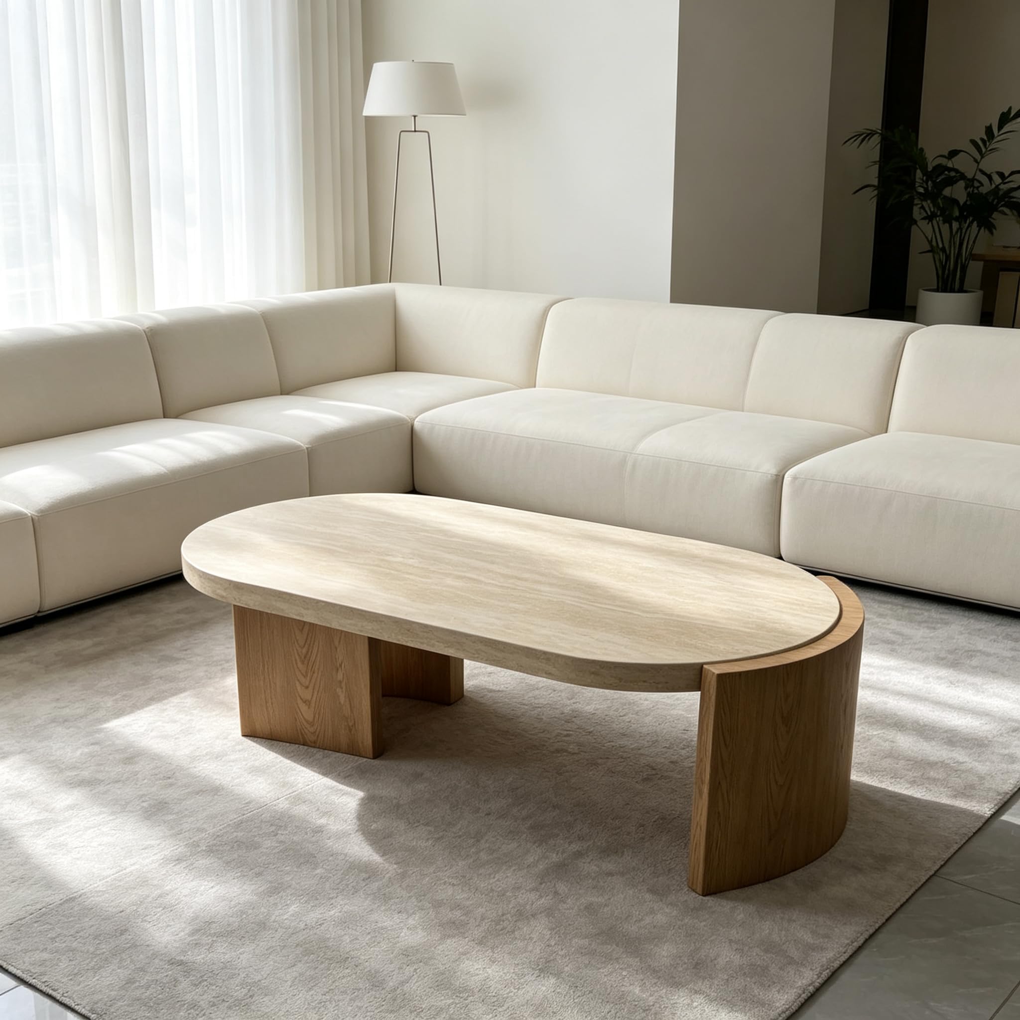 Mesa de centro ovalada de 48.42" con patas curvas y parte superior de - Imagen 3