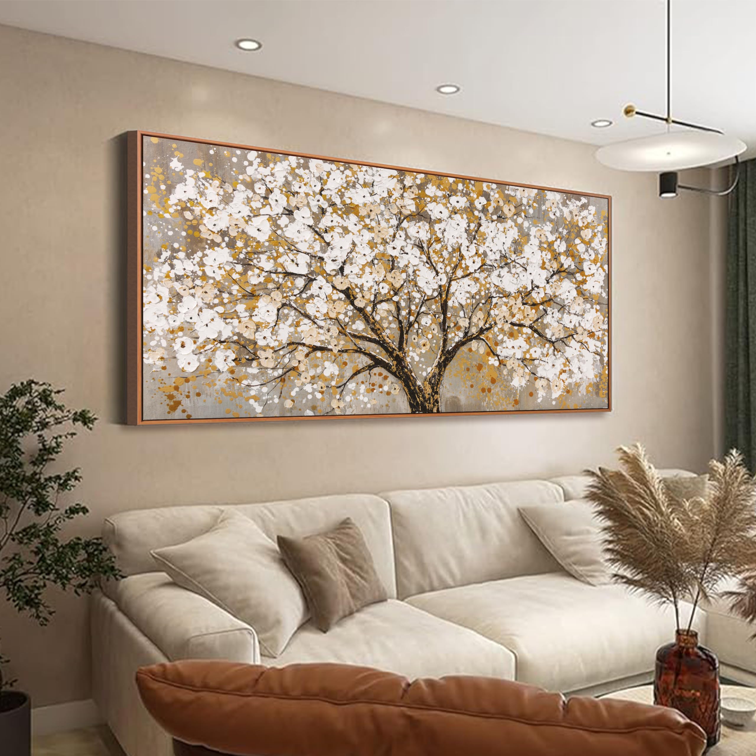 Arte enmarcado para pared, diseño de árbol de la vida dorado, arte de pared