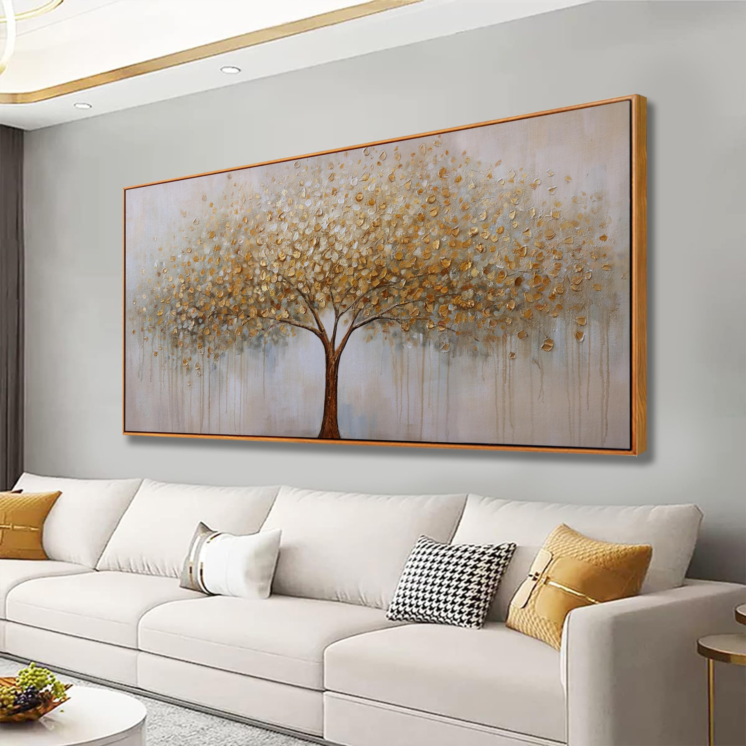 Arte abstracto para pared, árbol de la vida dorado, enmarcado, lienzo