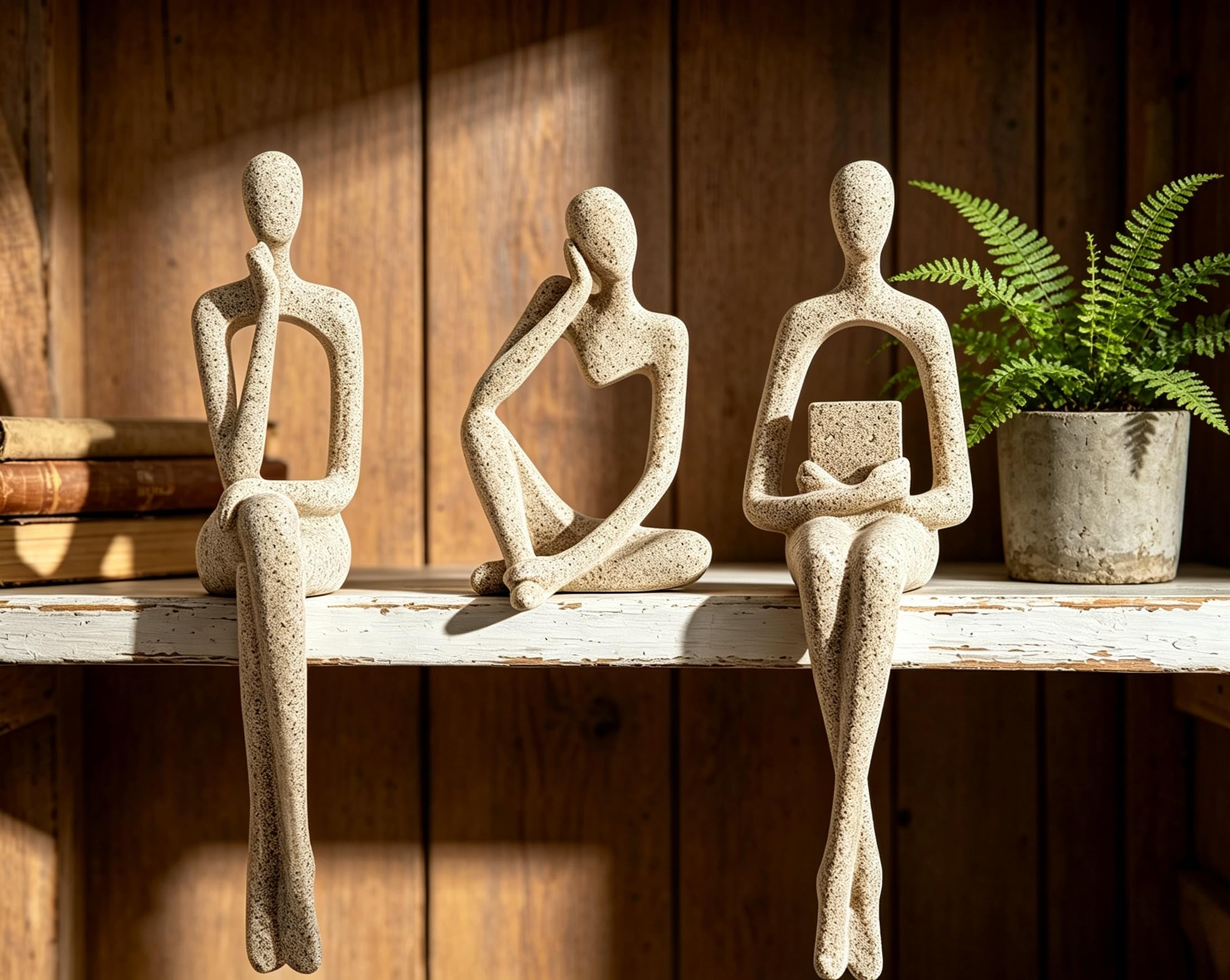 Estatuas abstractas de lectura para pensador para estantería de libros, oficina, arenisca