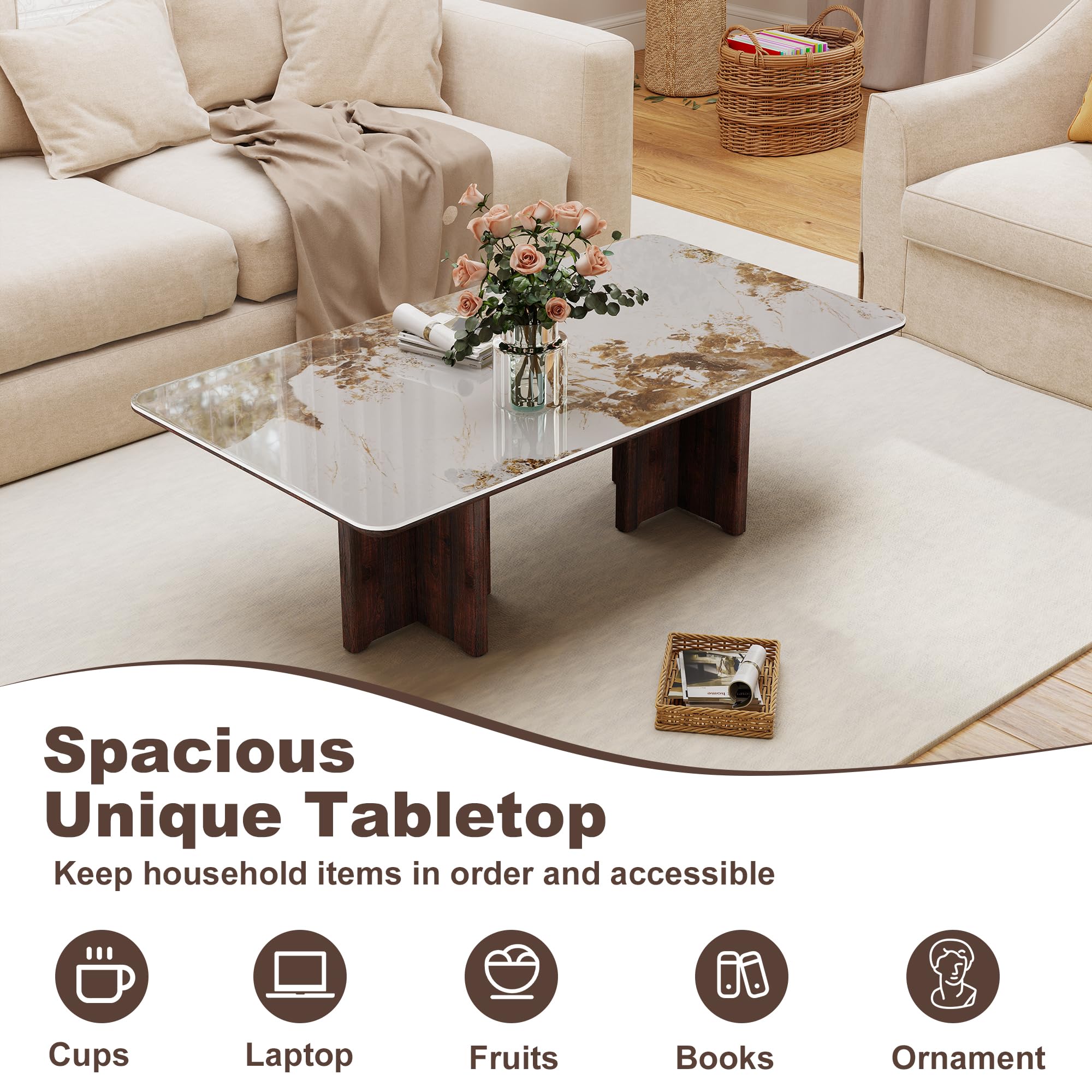 47" mesa de centro moderna, mesa de centro de piedra sinterizada para sala - Imagen 4