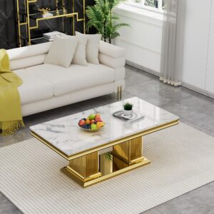 SSLine Mesa de Centro Rectangular de Mármol Sintético para Sala de Estar