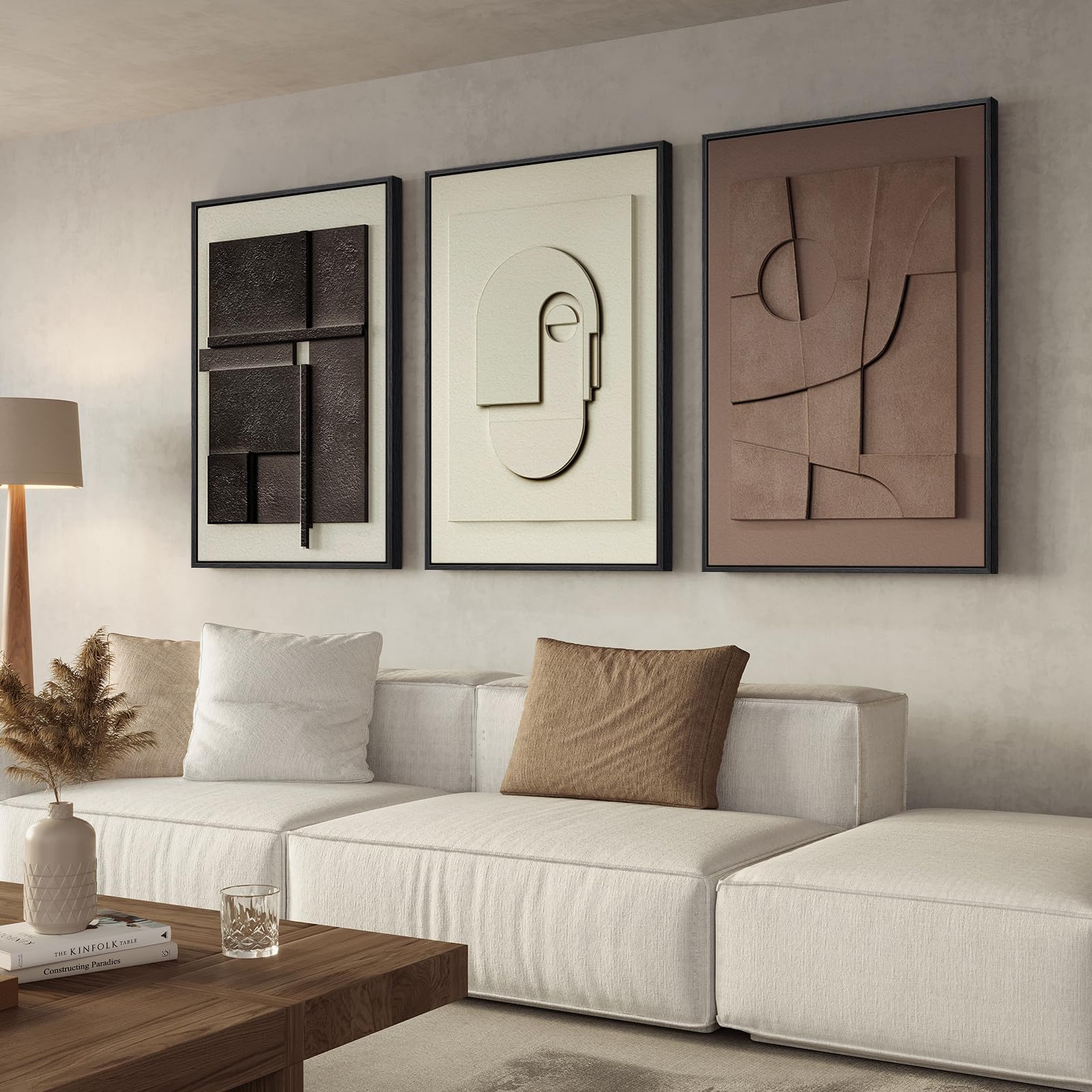 Arte de pared abstracto marrón enmarcado grande 3D para sala de estar, 3 - Imagen 5