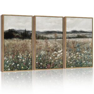 SHENIFY Arte de pared enmarcado de paisaje vintage, flores de prado, decoración de granja