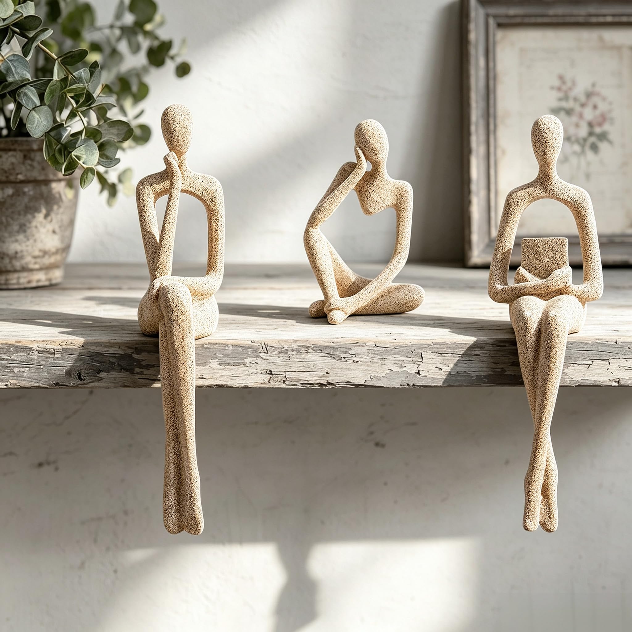 Estatuas abstractas de lectura para pensador para estantería de libros, oficina, arenisca - Imagen 2