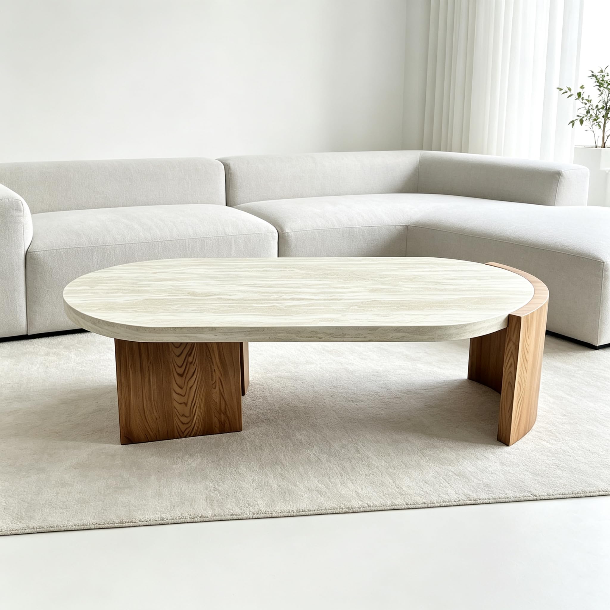 Mesa de centro ovalada de 48.42" con patas curvas y parte superior de - Imagen 4