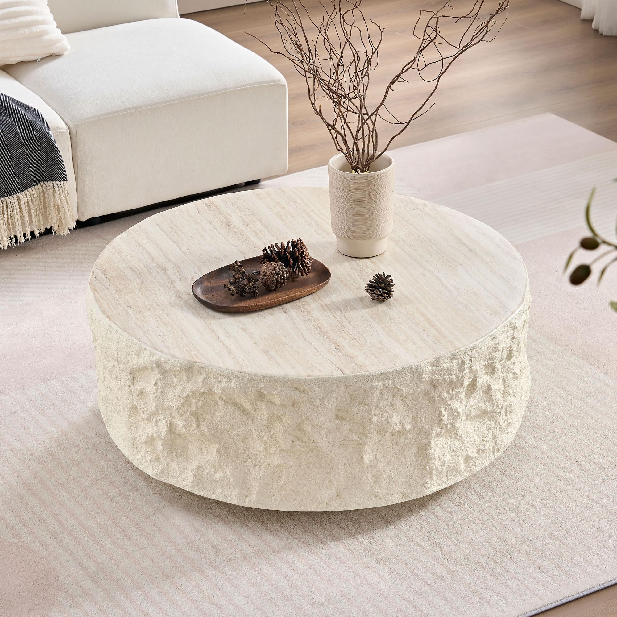 Mesa de centro con tambor, mesa de centro de mármol sintético - Imagen 3