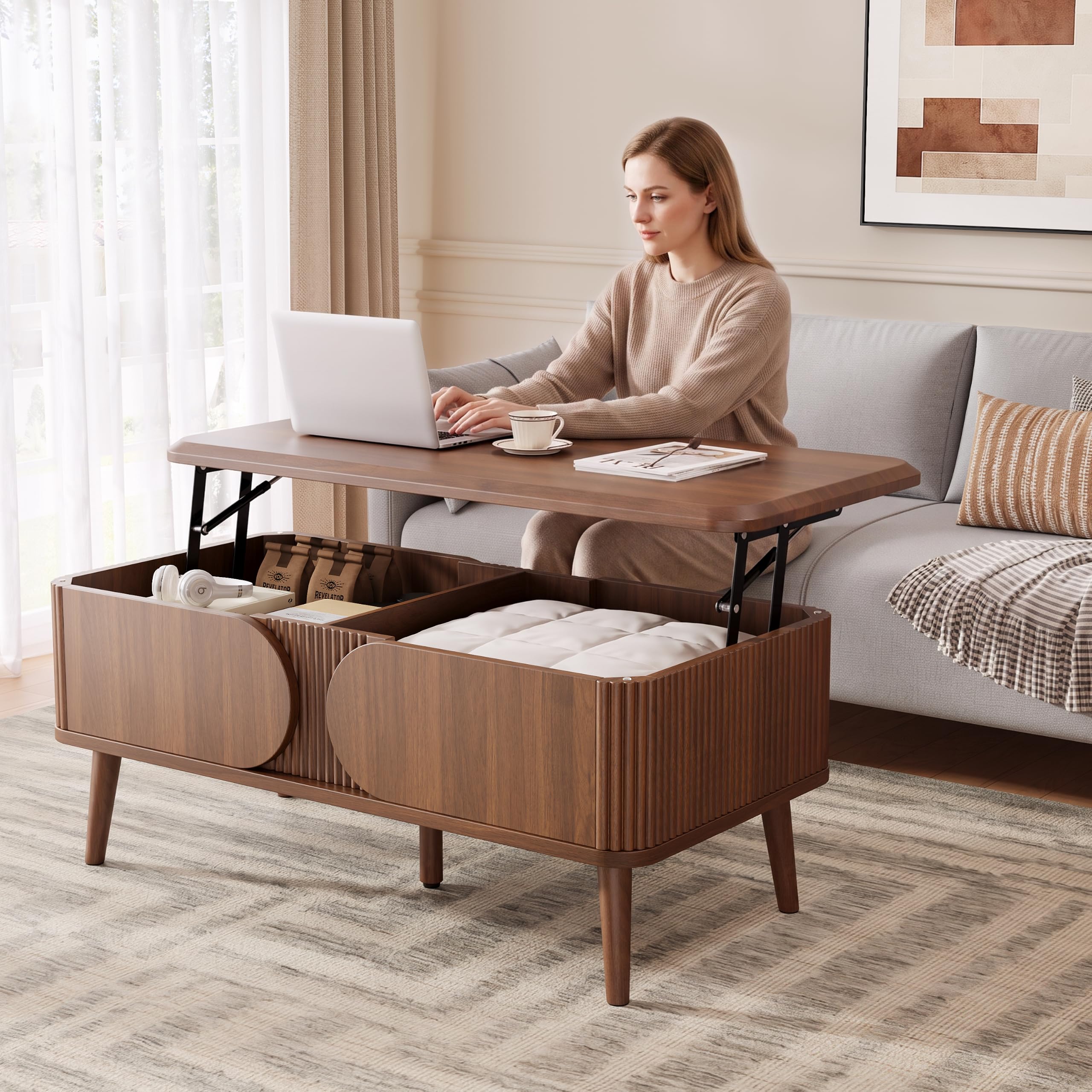 Decofy Mesa de centro elevable de 39 pulgadas con almacenamiento para sala - Imagen 5