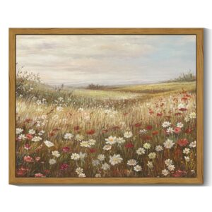 SHENIFY Arte de pared enmarcado vintage, prado con flores, paisaje, decoración del hogar