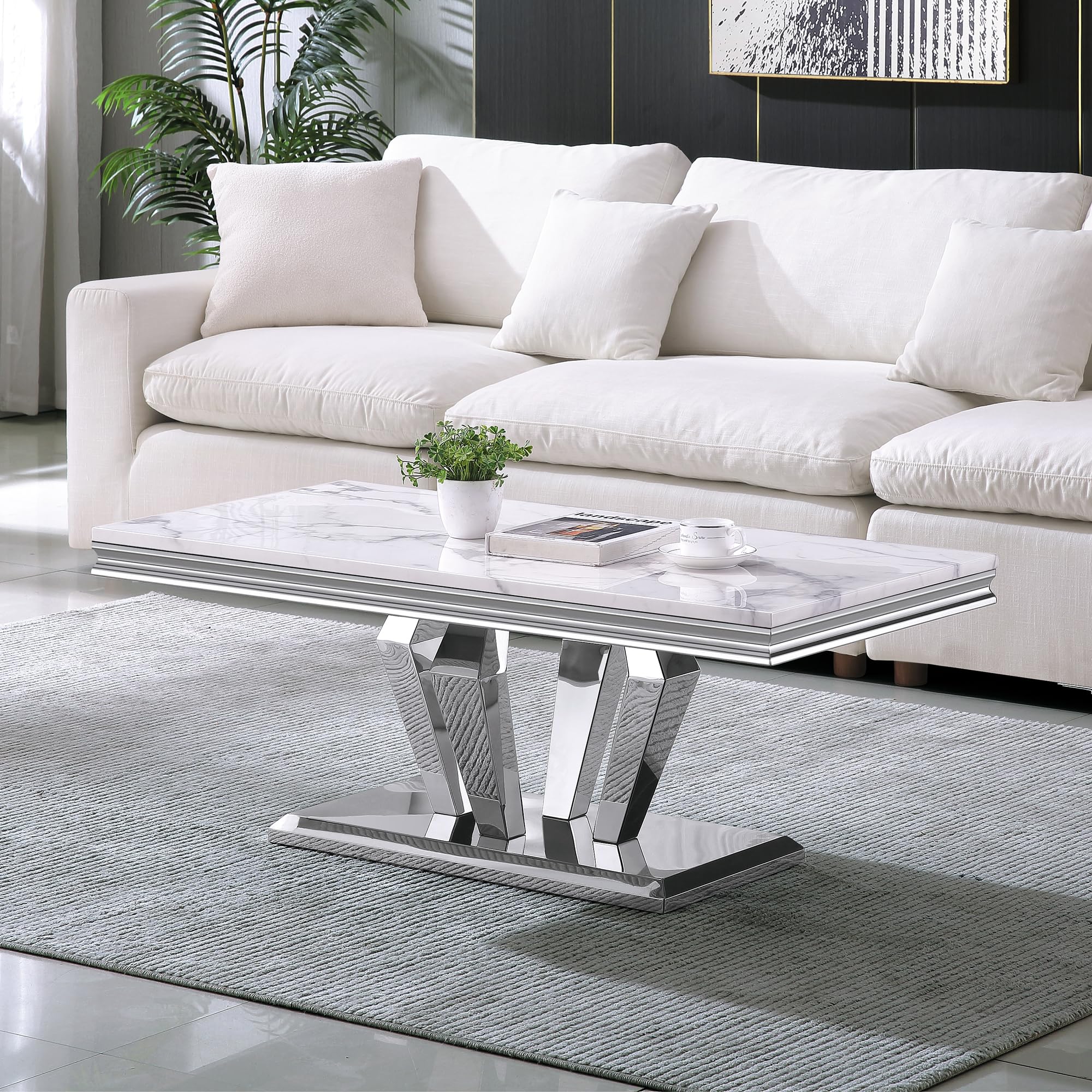 SSLine Moderna mesa de centro de 1 pieza para sala de estar - Imagen 3
