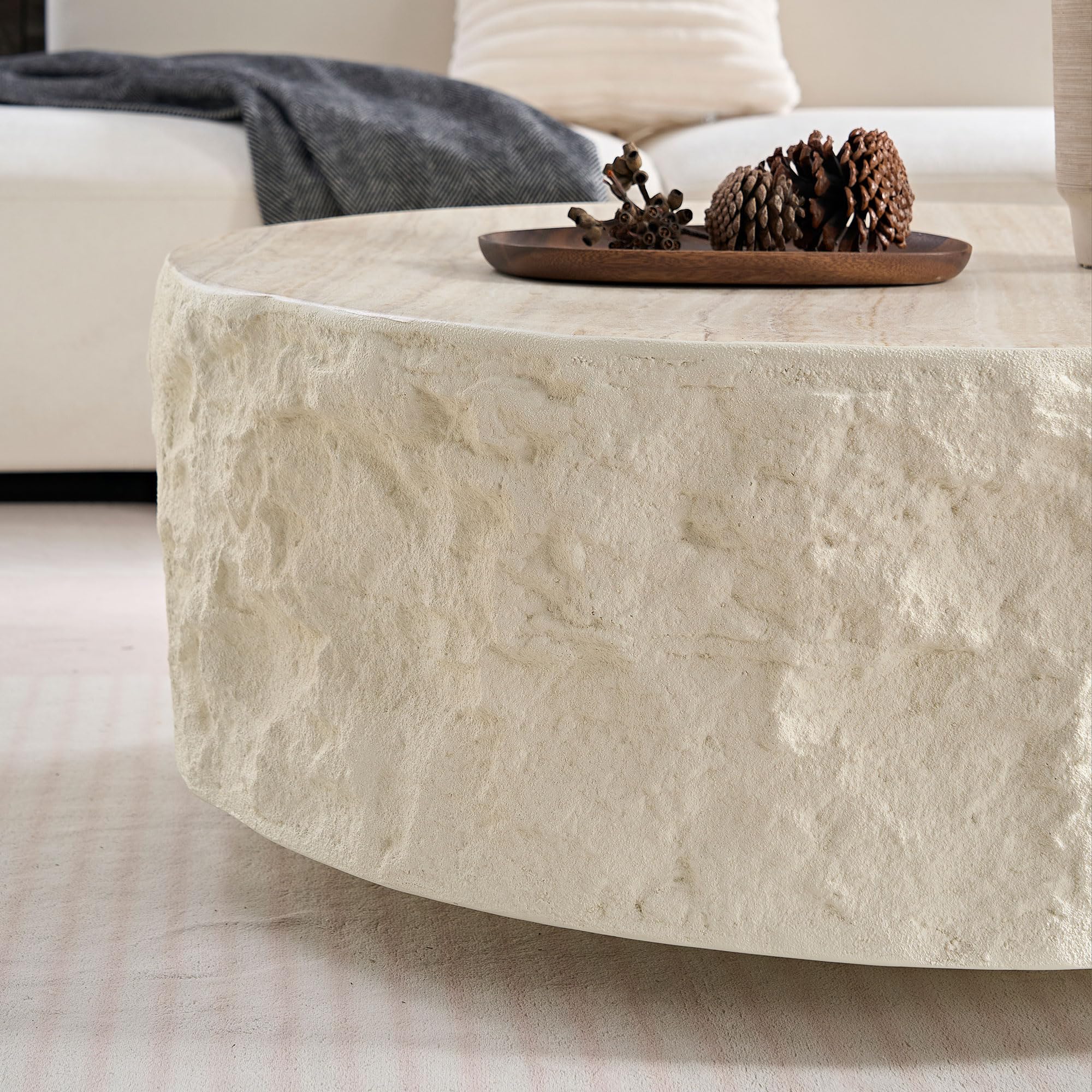 Mesa de centro con tambor, mesa de centro de mármol sintético - Imagen 5