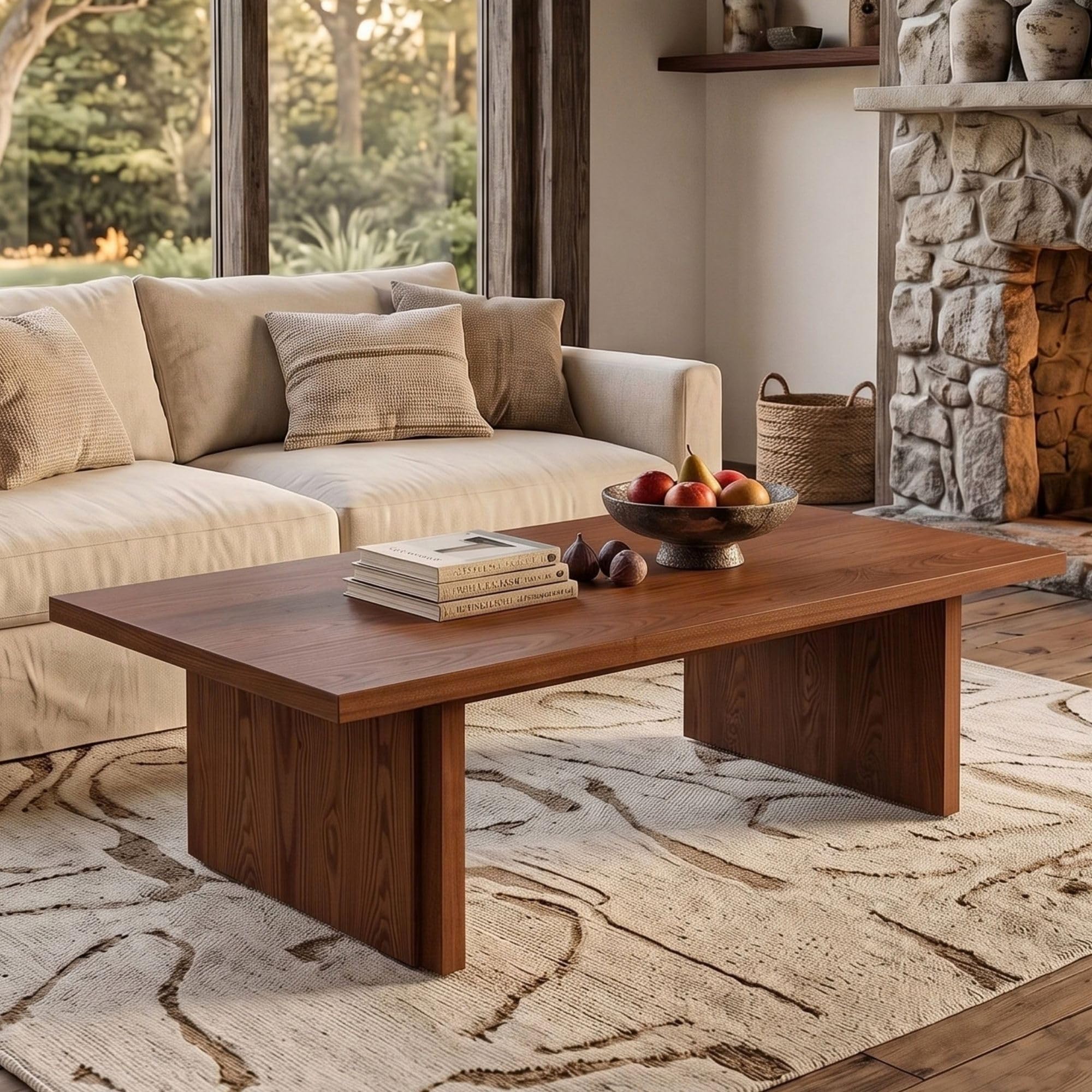 Mesa de centro de madera, mesa central rectangular moderna de 55