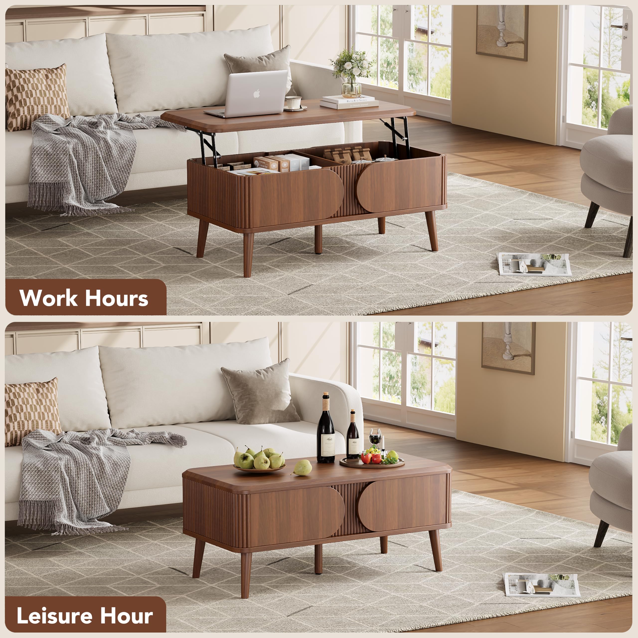 Decofy Mesa de centro elevable de 39 pulgadas con almacenamiento para sala - Imagen 4