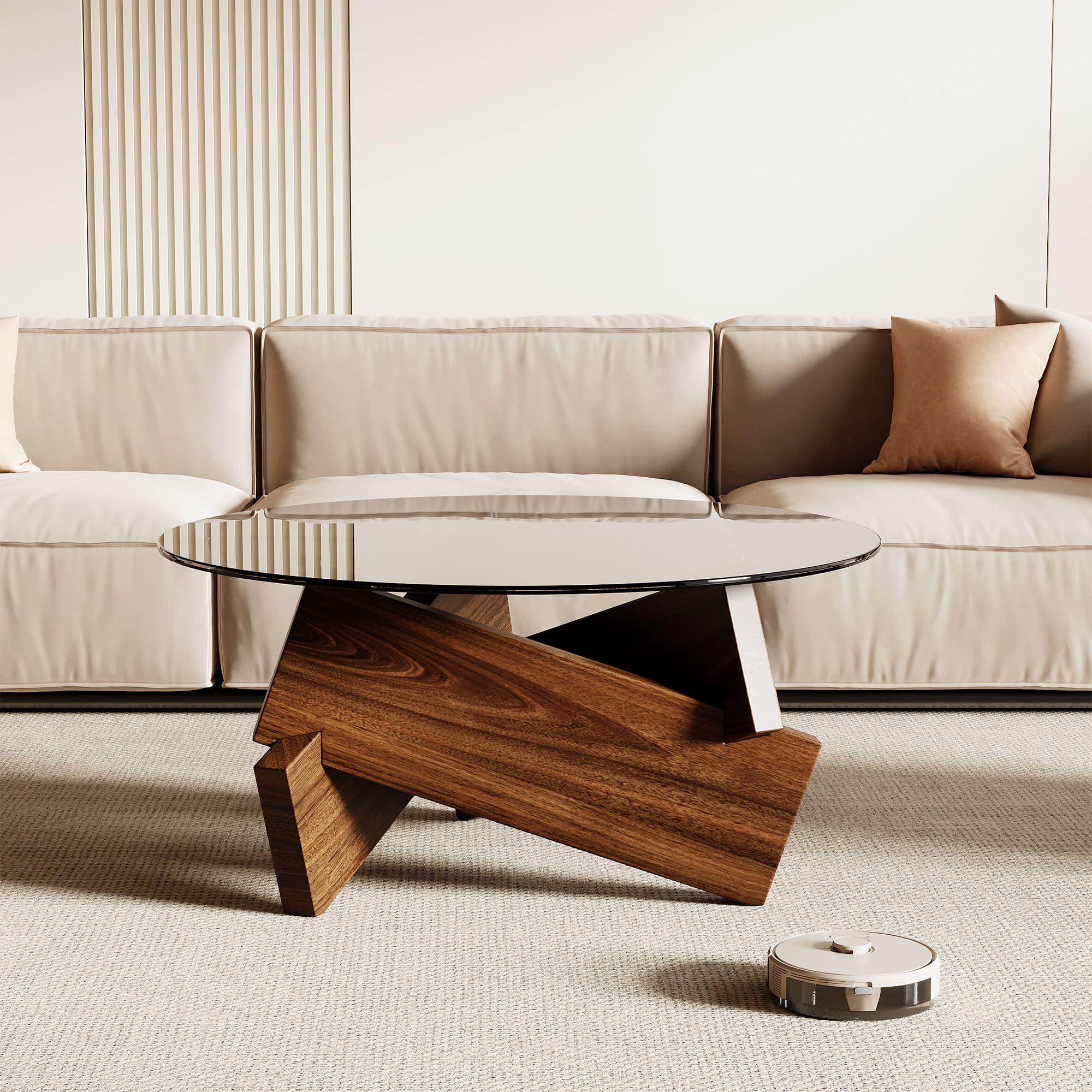 Modern Round Coffee Table, 30.7" x 30.7" x 16.1" Tempered Glass Top for Living Room - Imagen 5