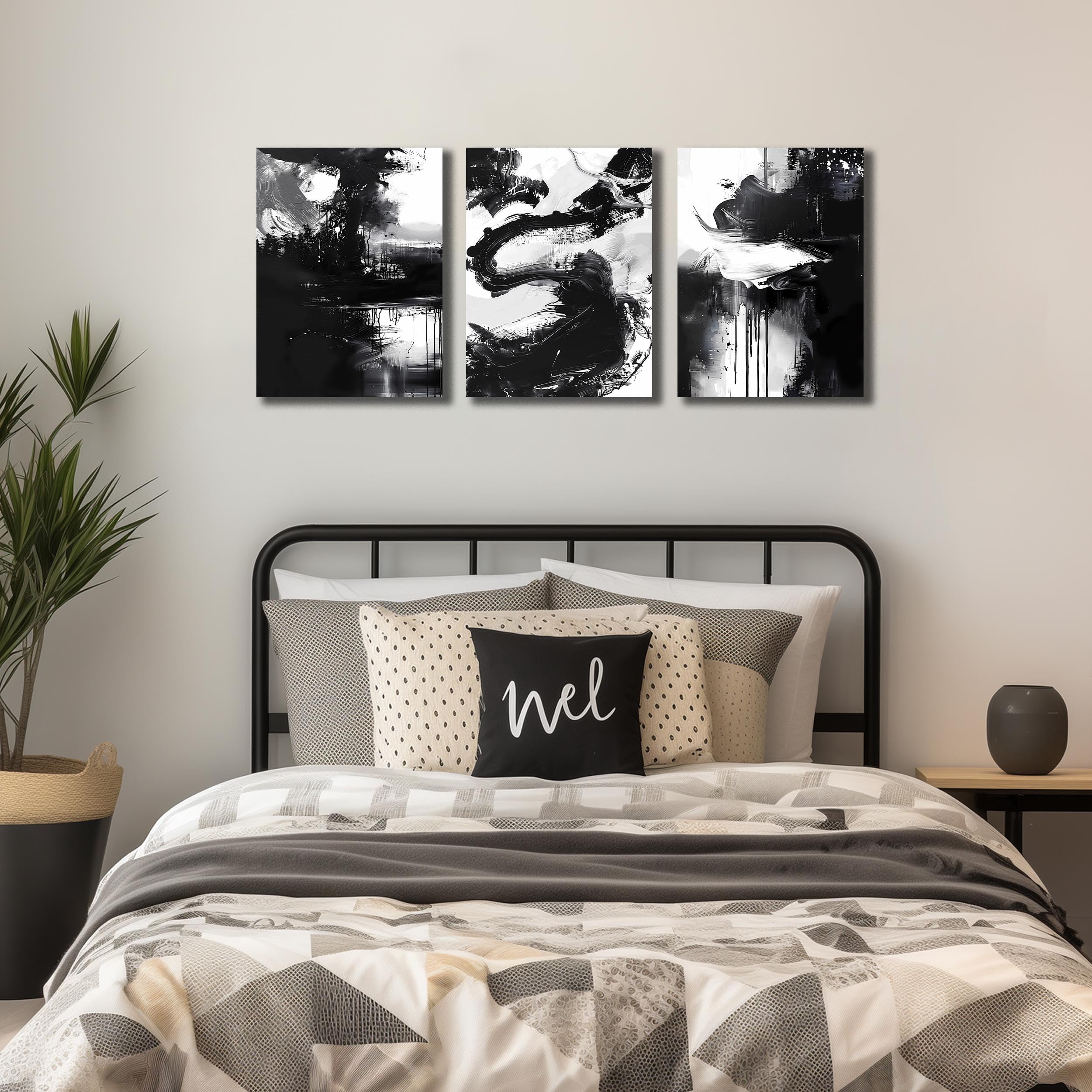 DNIEOTU Arte abstracto de pared para sala de estar, lienzo blanco y negro - Imagen 4