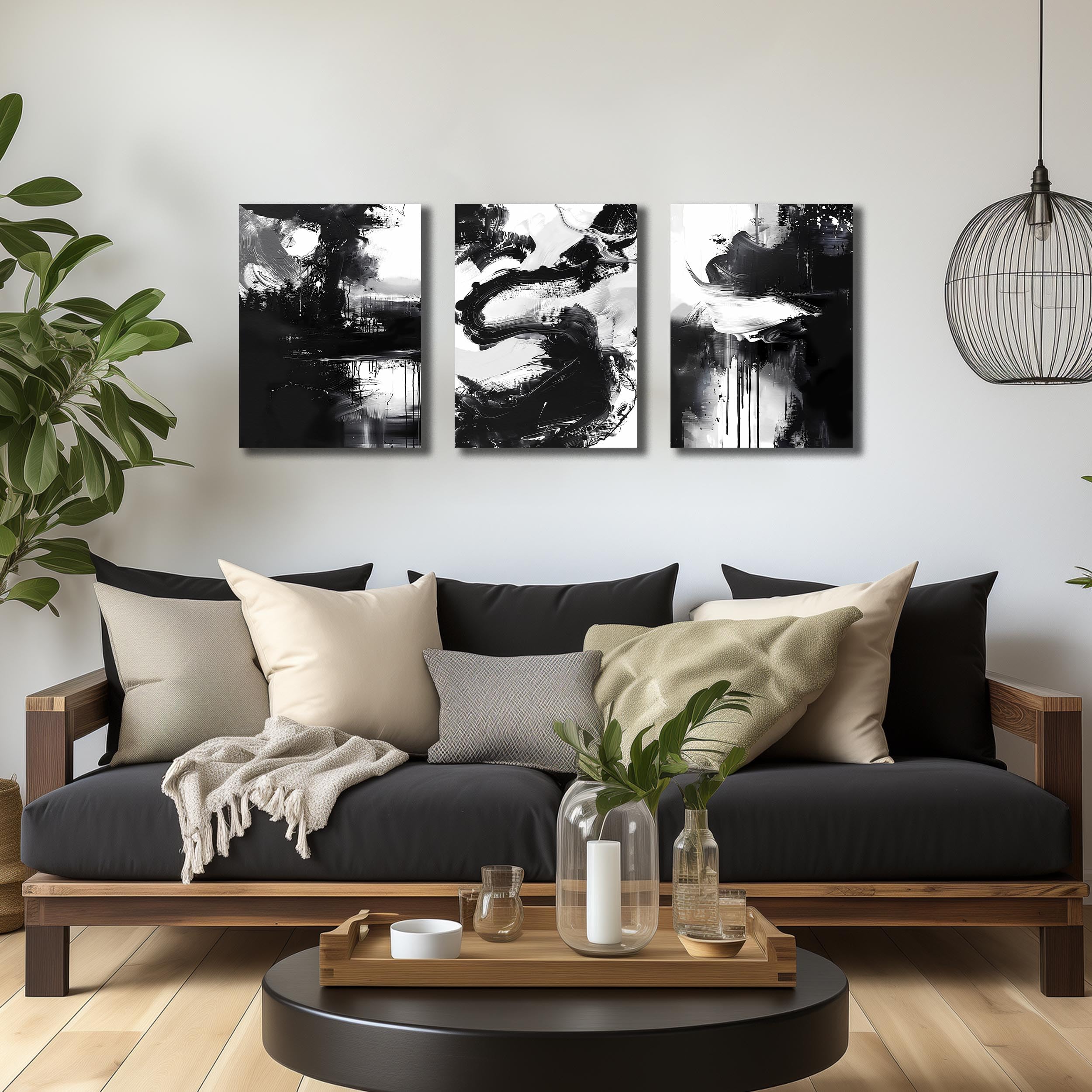 DNIEOTU Arte abstracto de pared para sala de estar, lienzo blanco y negro - Imagen 2