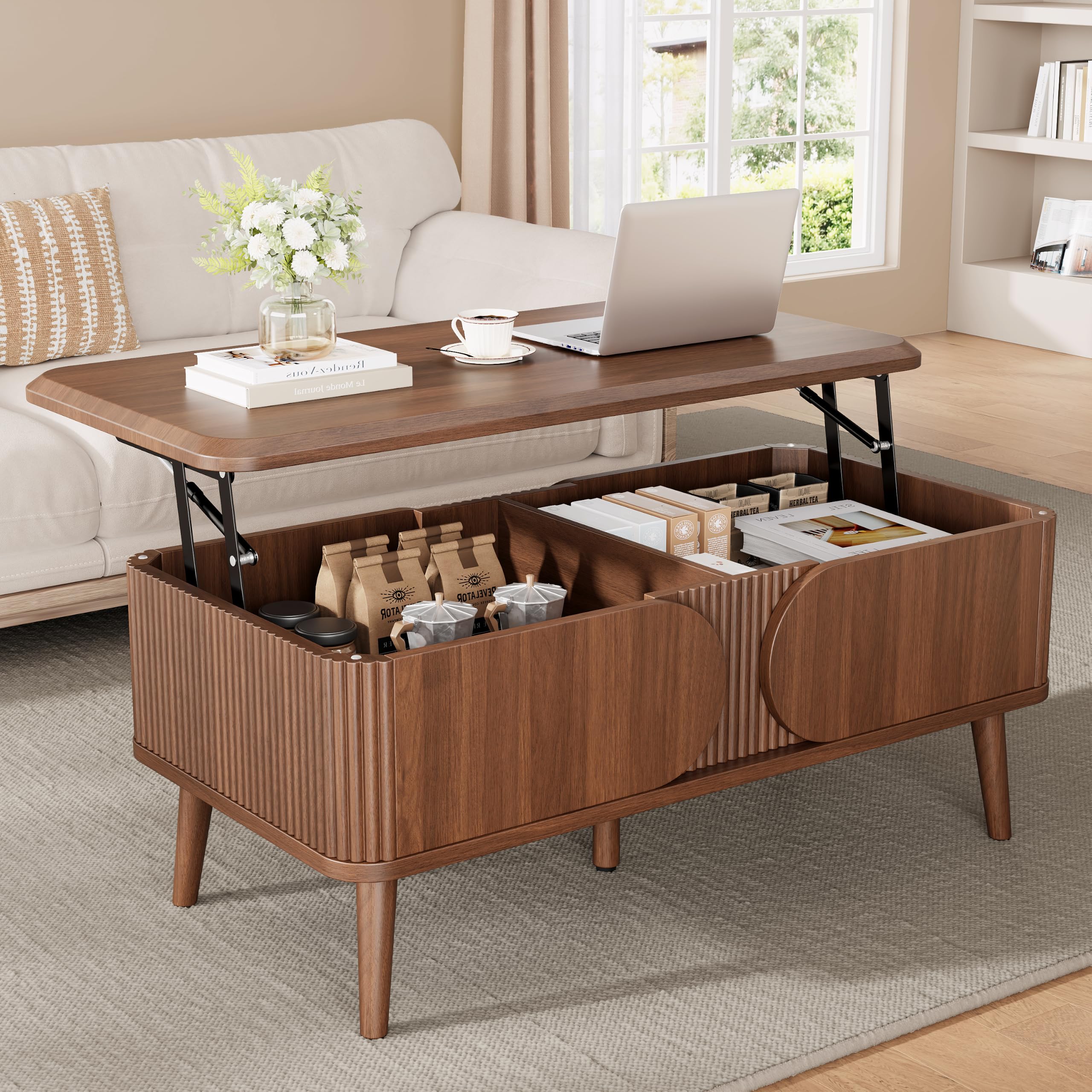 Decofy Mesa de centro elevable de 39 pulgadas con almacenamiento para sala