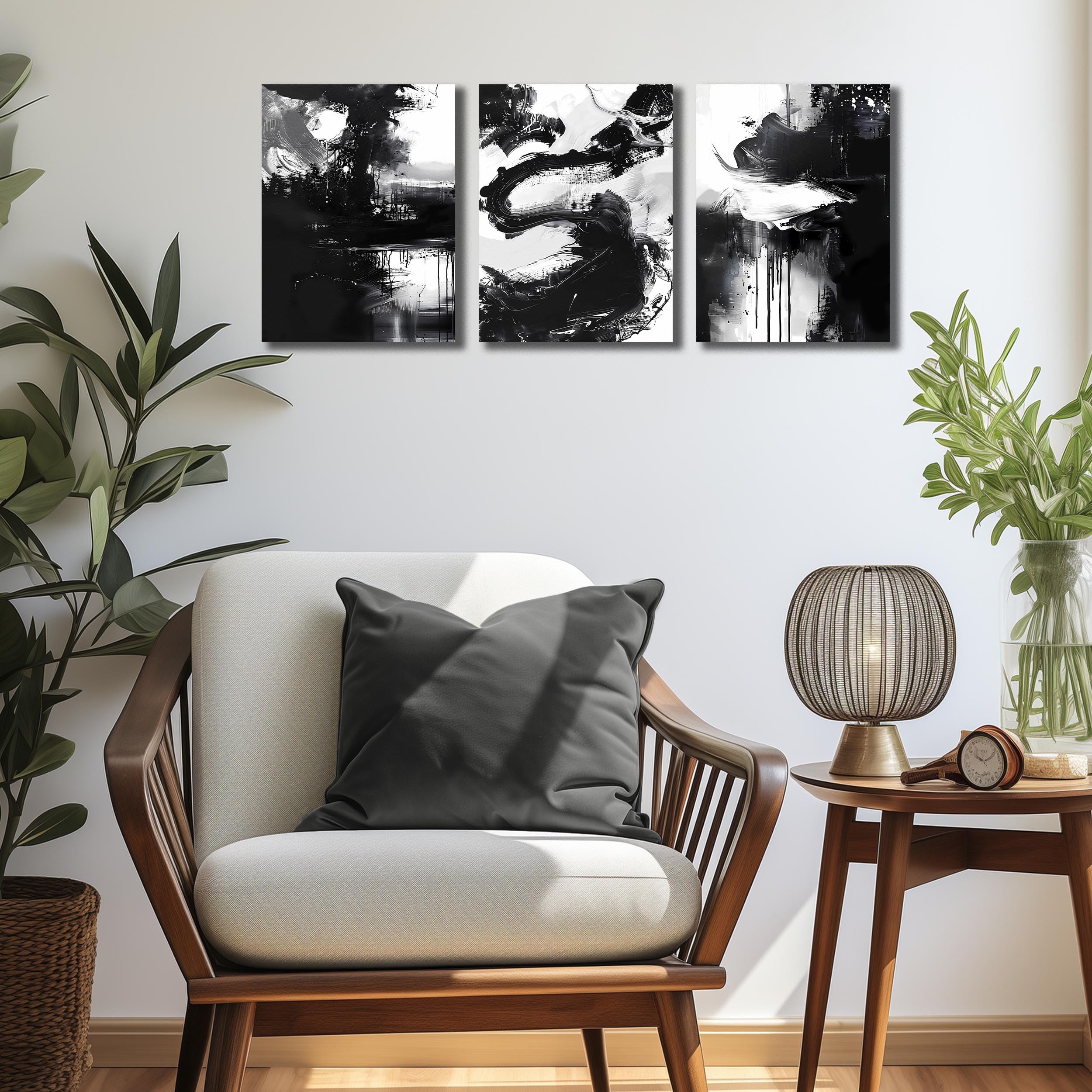 DNIEOTU Arte abstracto de pared para sala de estar, lienzo blanco y negro - Imagen 5