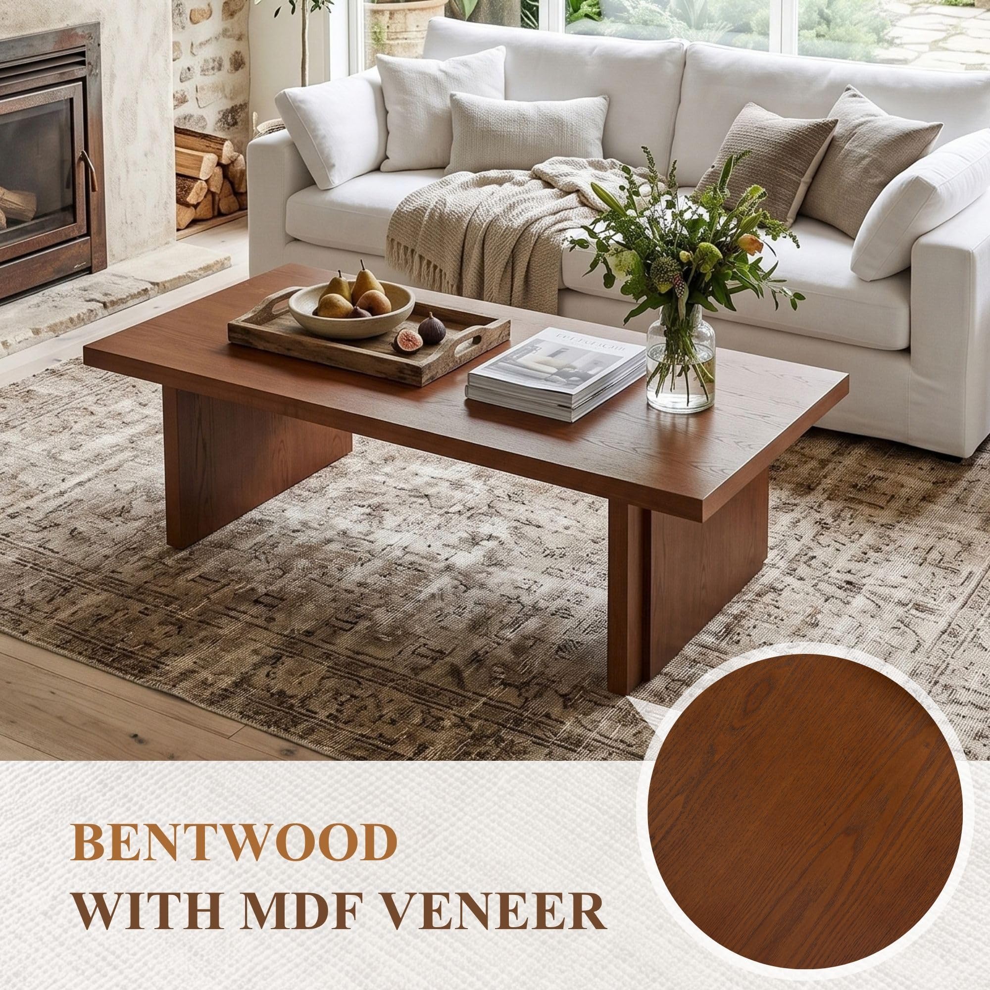 Mesa de centro de madera, mesa central rectangular moderna de 55 - Imagen 5