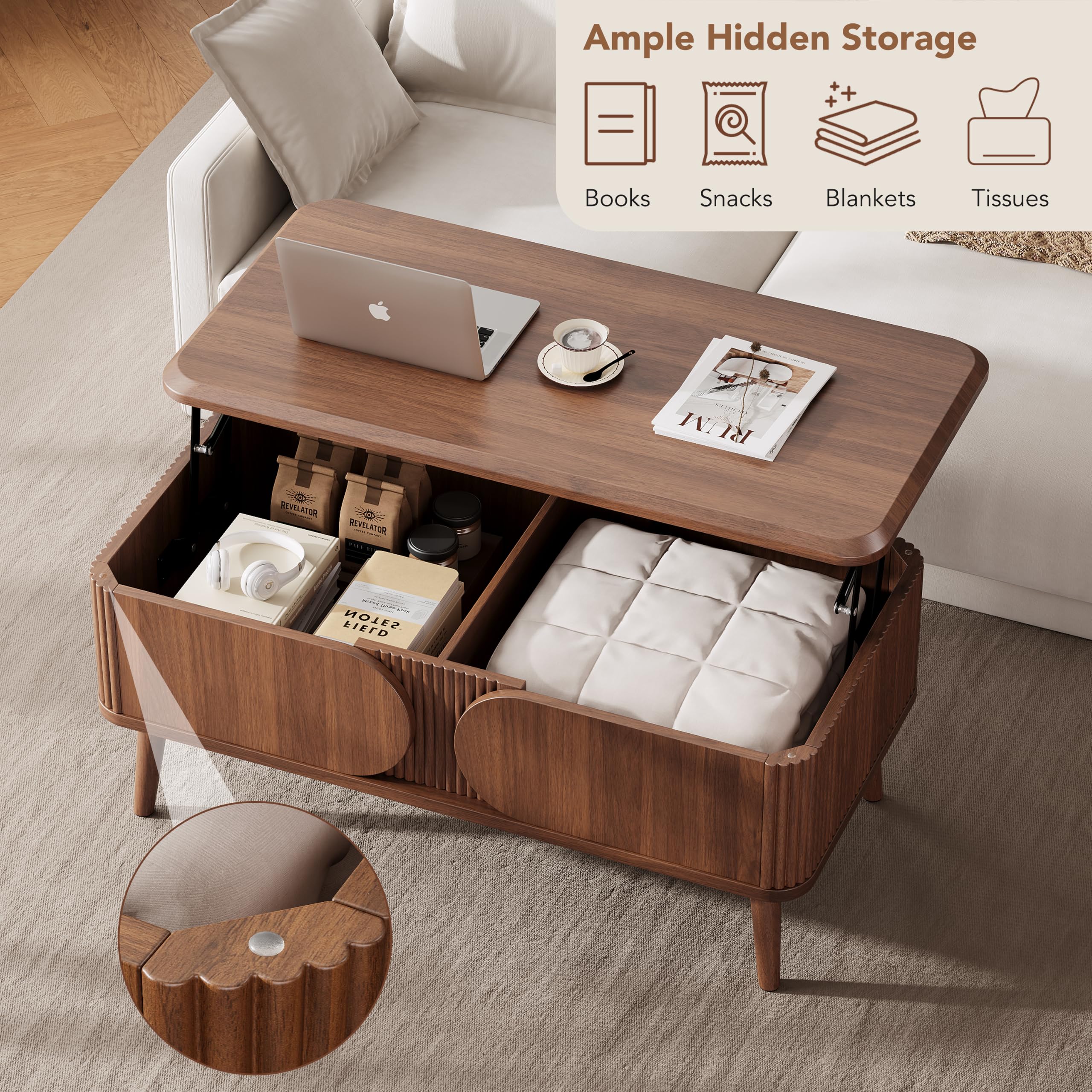 Decofy Mesa de centro elevable de 39 pulgadas con almacenamiento para sala - Imagen 3